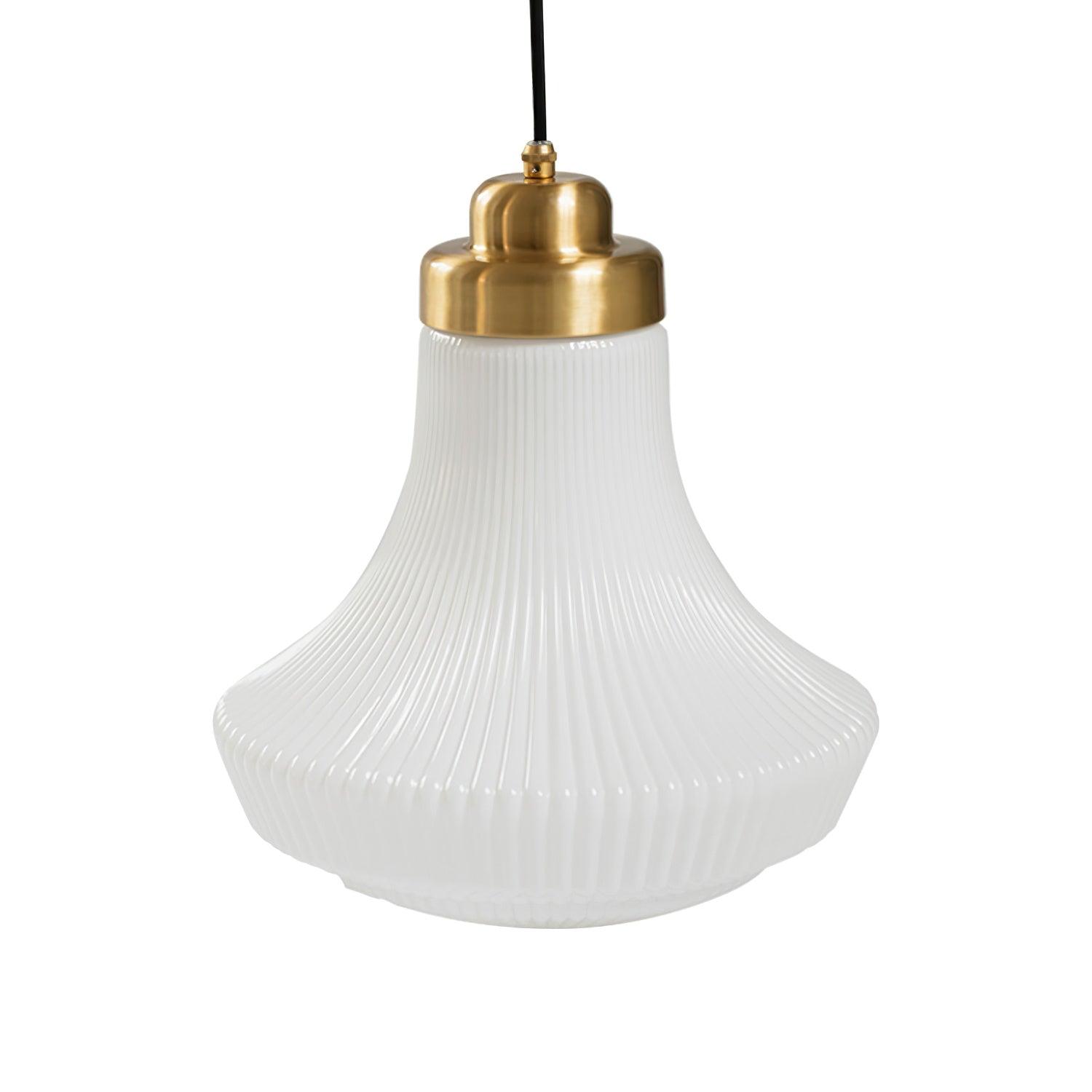 Solara Pendant Lamp Opal Glass Ribbed Bell Brass Vintage - Letslighting