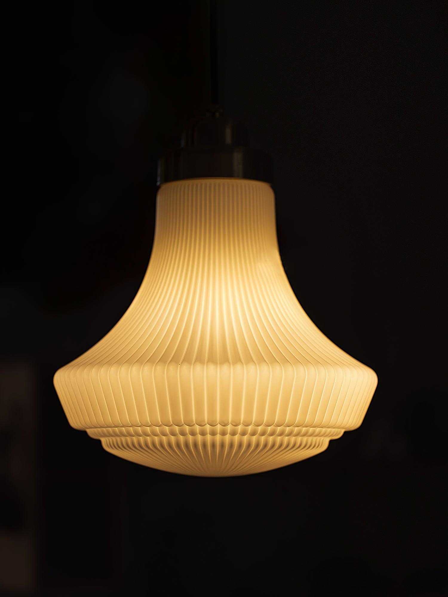 Solara Pendant Lamp Opal Glass Ribbed Bell Brass Vintage - Letslighting
