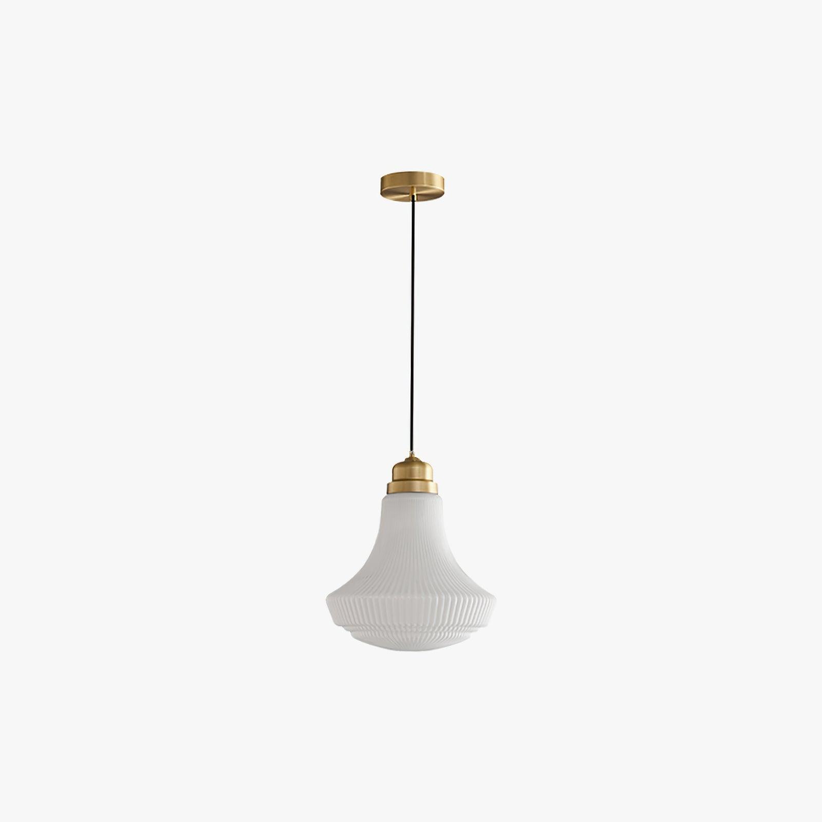 Solara Pendant Lamp Opal Glass Ribbed Bell Brass Vintage - Letslighting