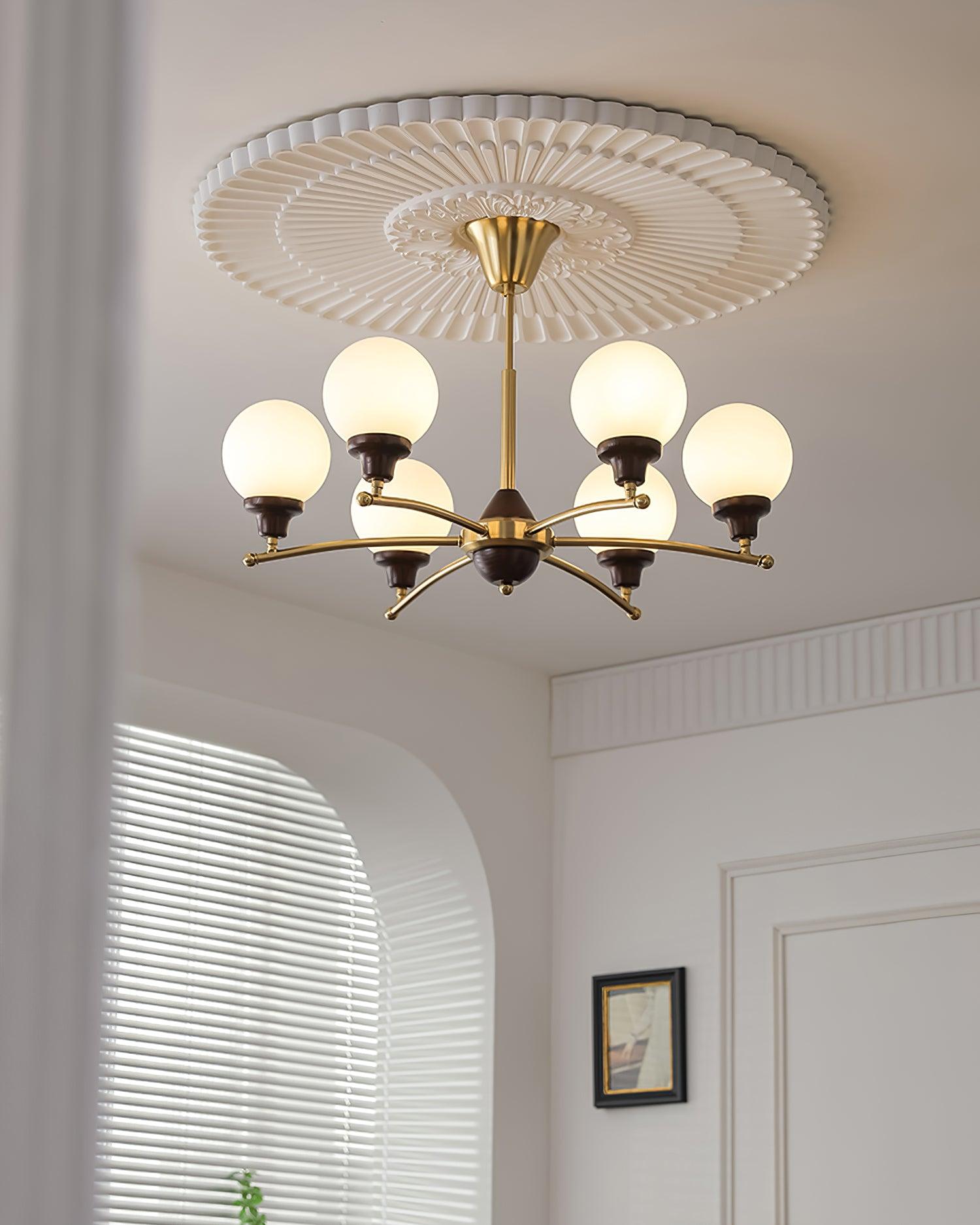 Sciolari Chandelier Walnut Wood Curved Arms - Letslighting