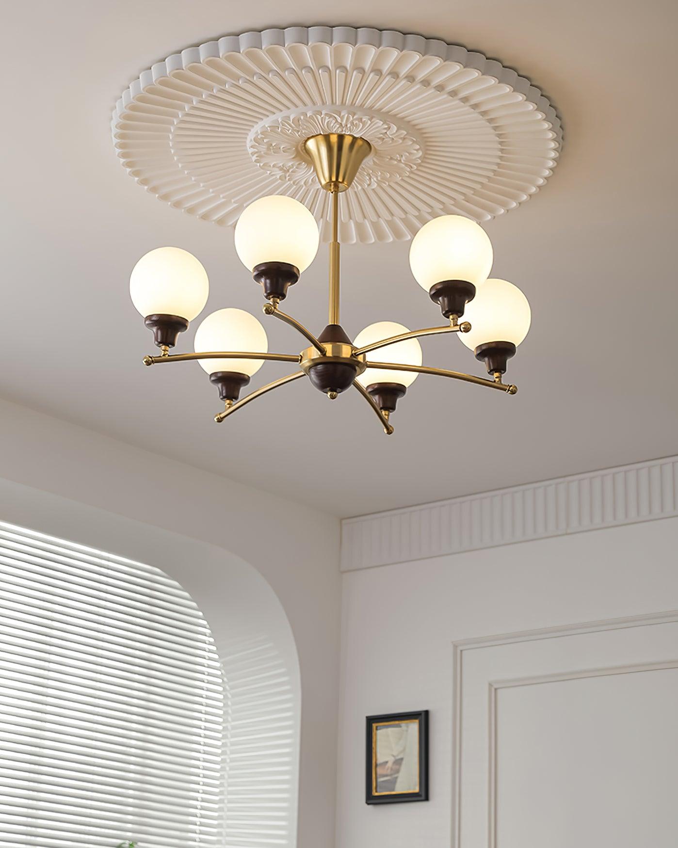 Sciolari Chandelier Walnut Wood Curved Arms - Letslighting