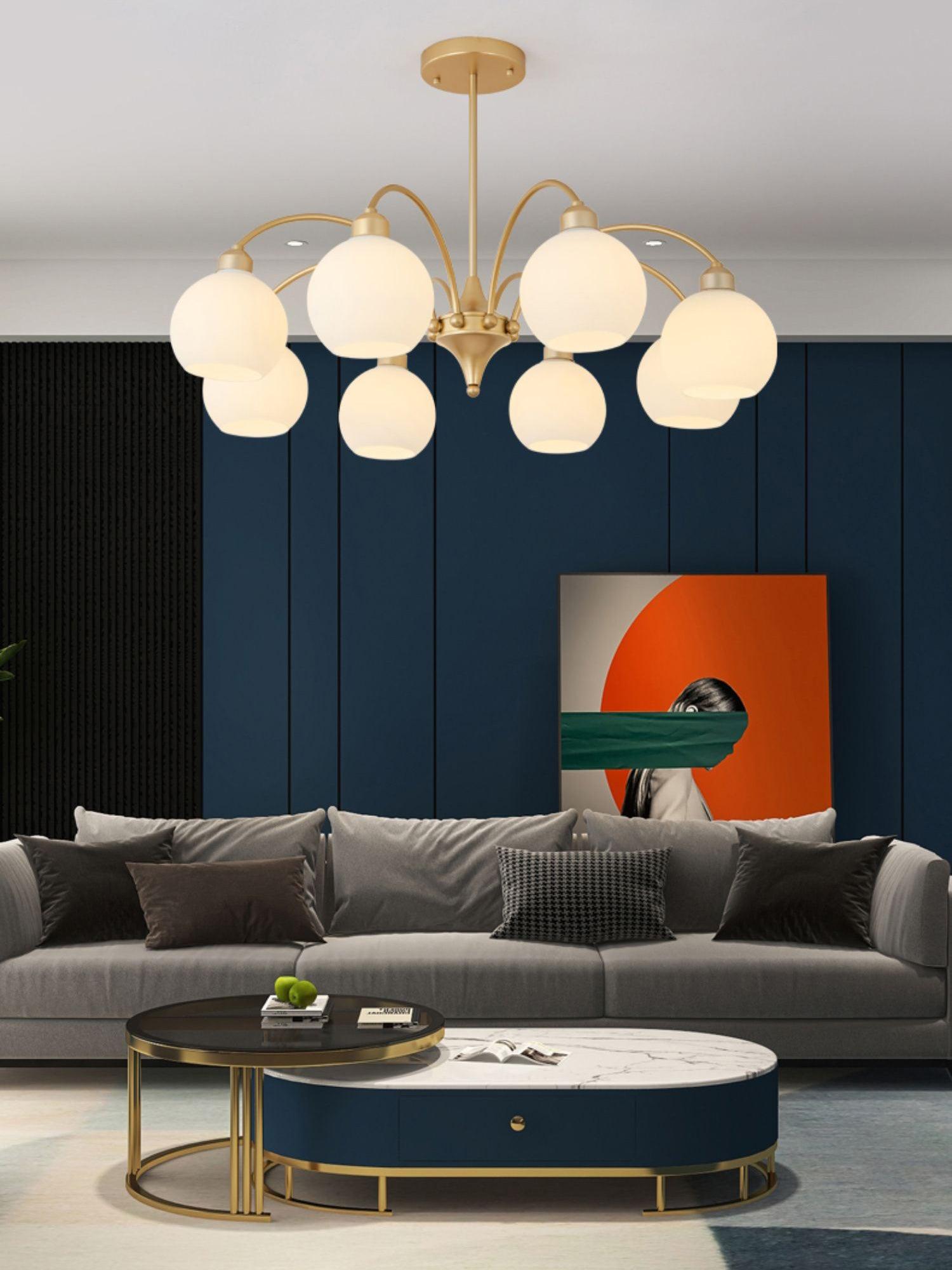Lustra Chandelier Sculptural Glass Gold Modern 8-Light - Letslighting
