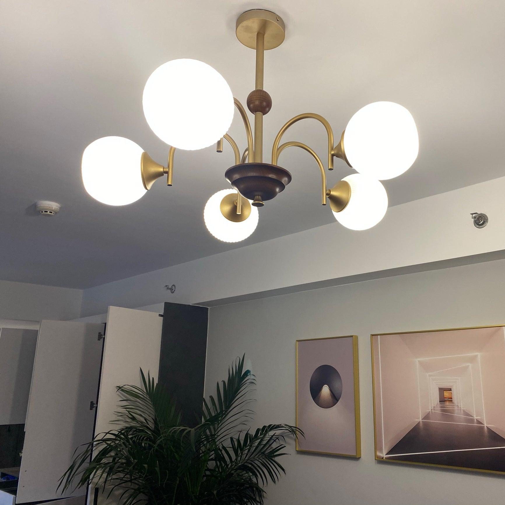 Lustra Chandelier Sculptural Glass Ribbed with Iron - Letslighting