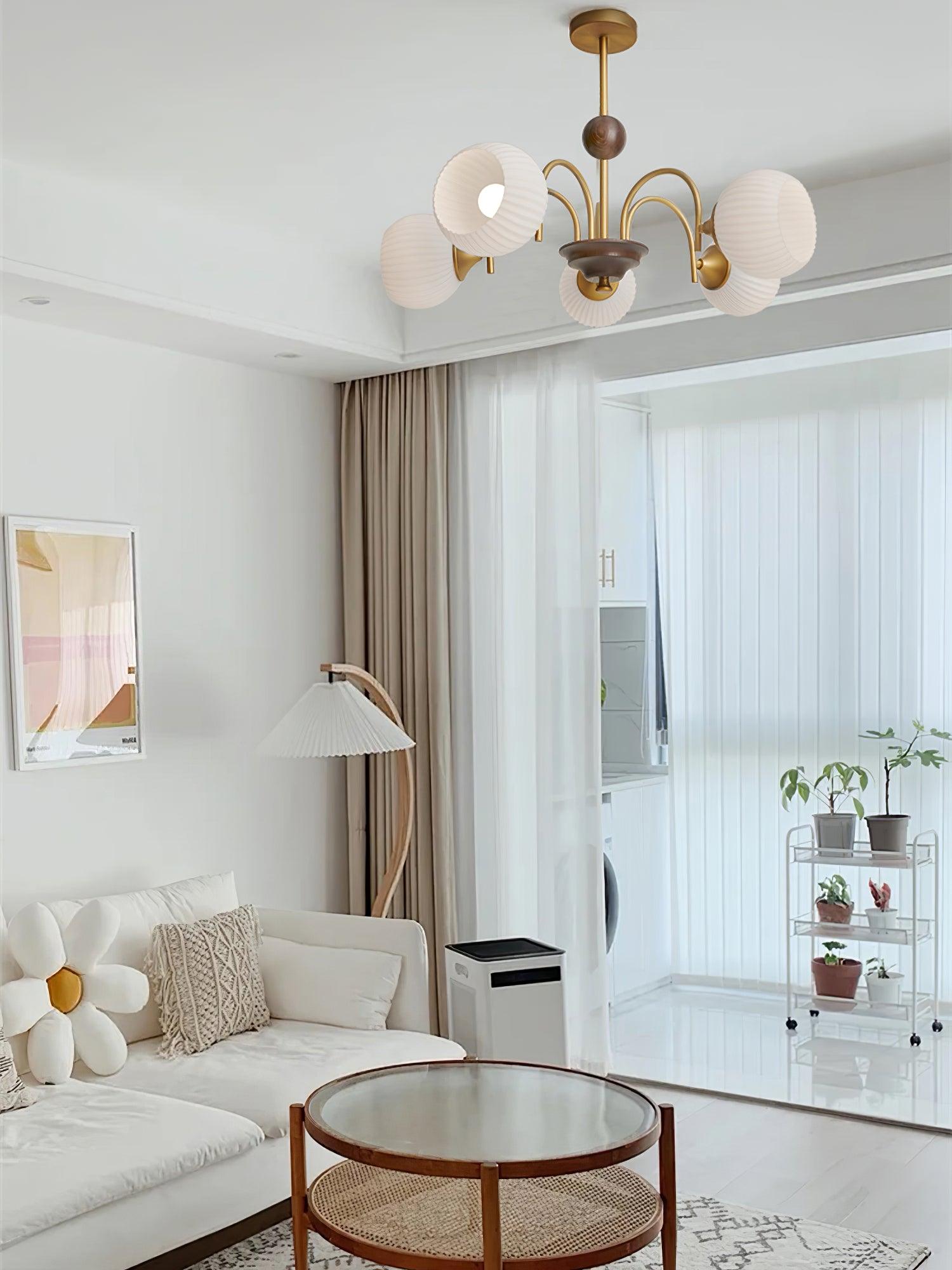 Lustra Chandelier Sculptural Glass Ribbed with Iron - Letslighting