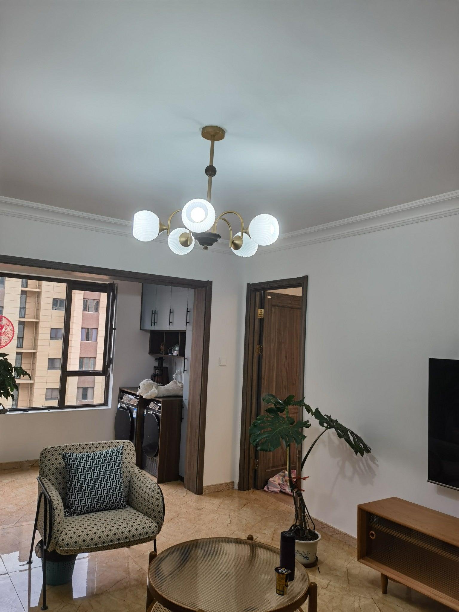 Lustra Chandelier Sculptural Glass Ribbed with Iron - Letslighting