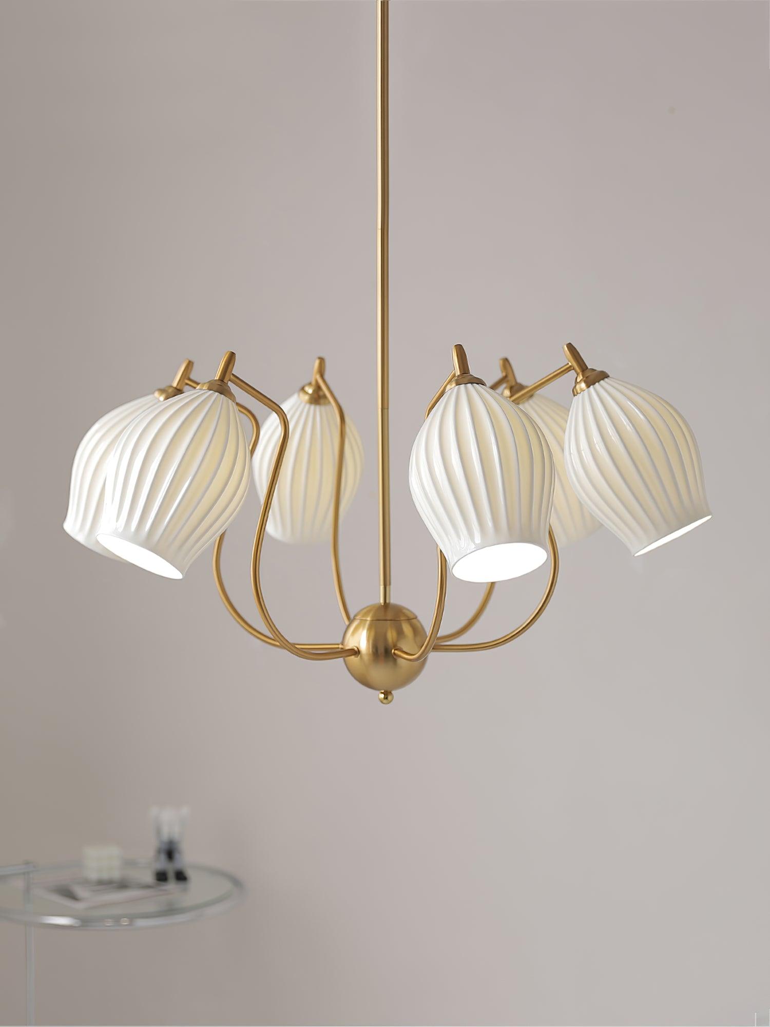 Lustra Chandelier Ceramic Ribbed Sculptural Glass Elegant - Letslighting