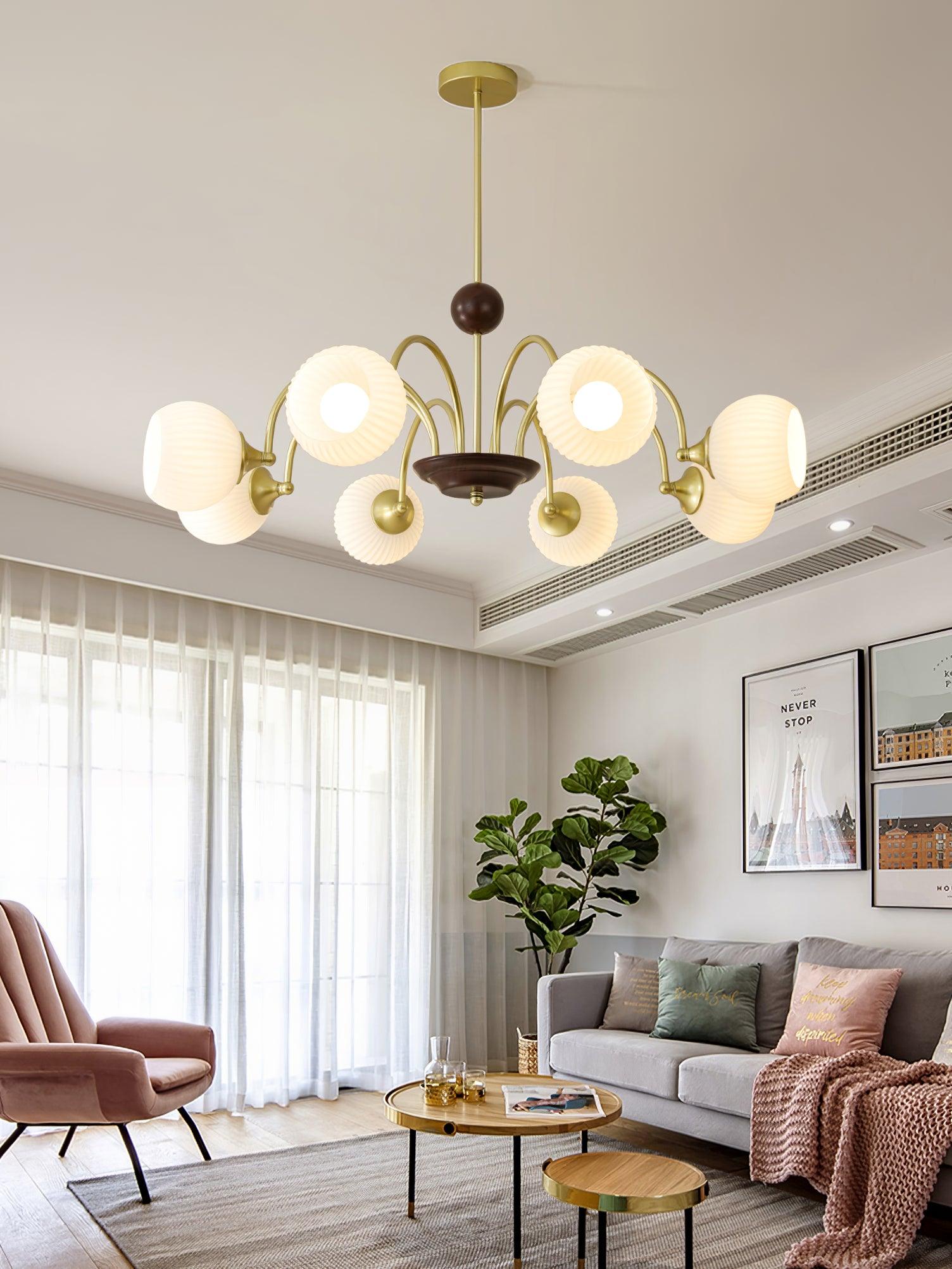 Lustra Chandelier Sculptural Glass Ribbed with Iron - Letslighting