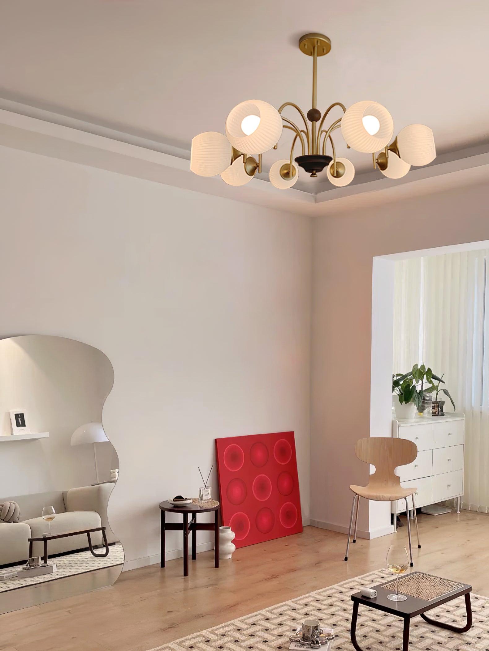 Lustra Chandelier Sculptural Glass Ribbed with Iron - Letslighting