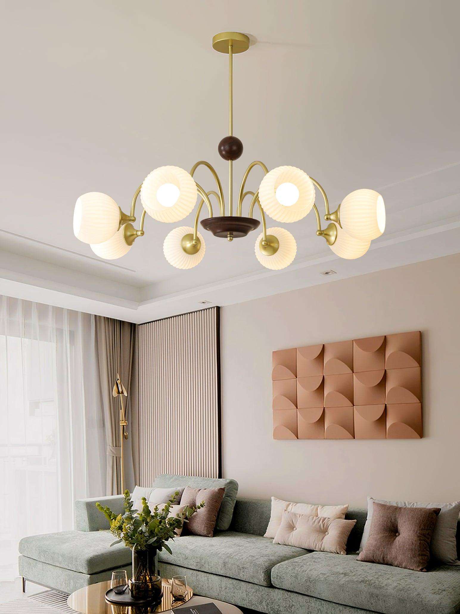 Lustra Chandelier Sculptural Glass Ribbed with Iron - Letslighting