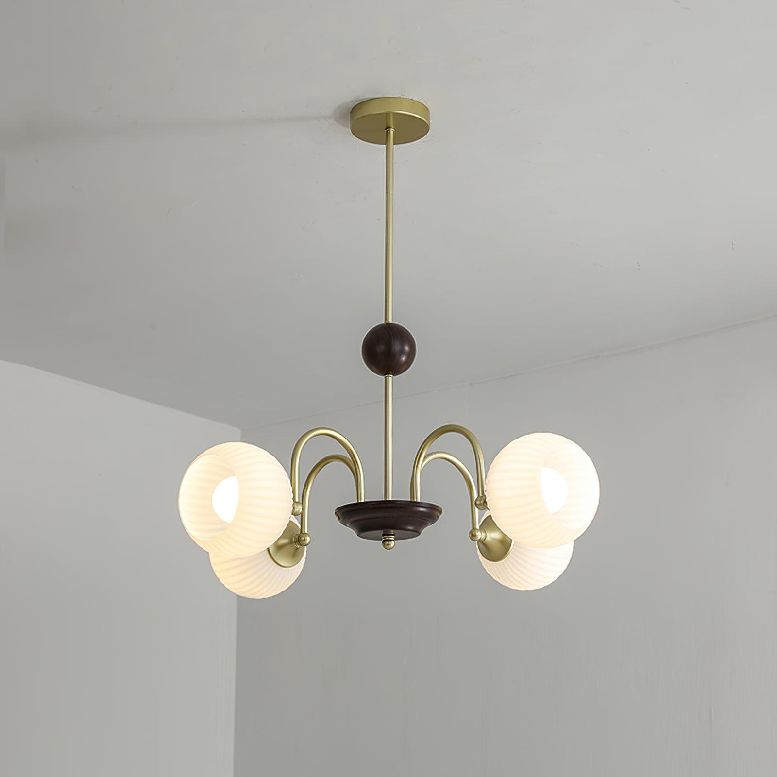 Lustra Chandelier Sculptural Glass Ribbed with Iron - Letslighting