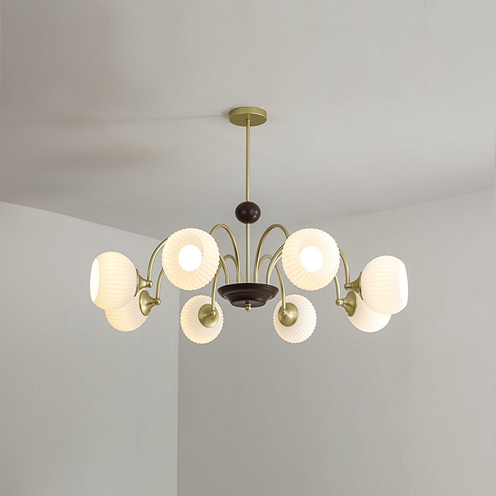 Lustra Chandelier Sculptural Glass Ribbed with Iron - Letslighting