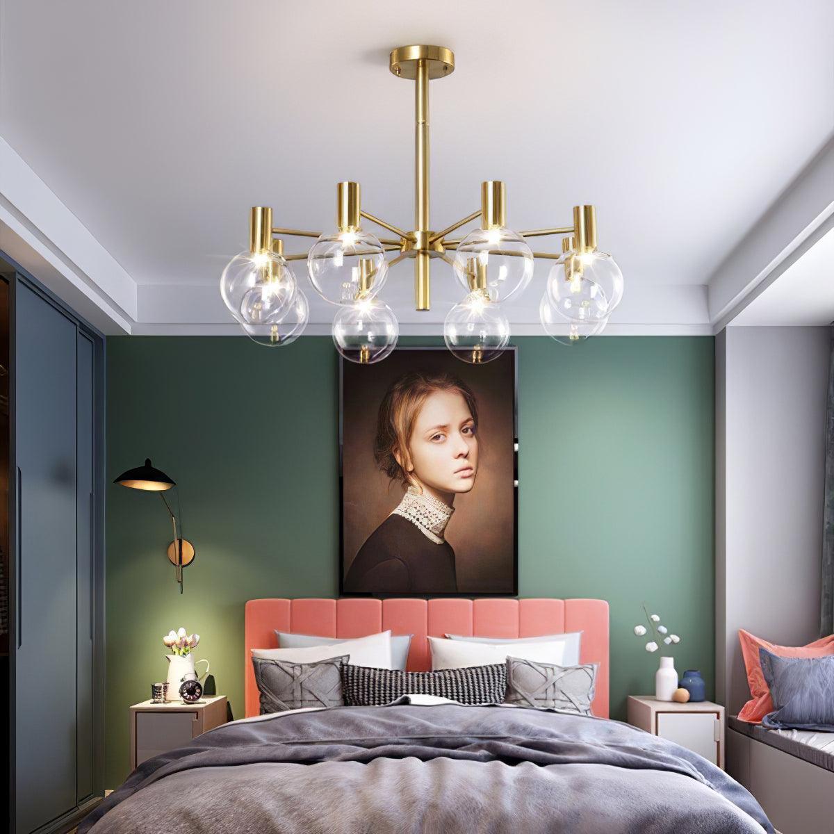 Lustra Chandelier Globe Glass Gold Frame Modern - Letslighting