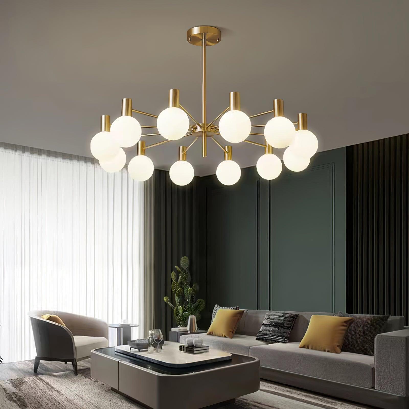 Lustra Chandelier Globe Glass Gold Frame Modern - Letslighting