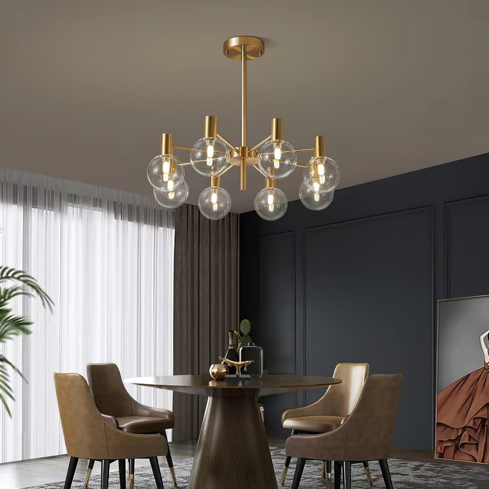 Lustra Chandelier Globe Glass Gold Frame Modern - Letslighting