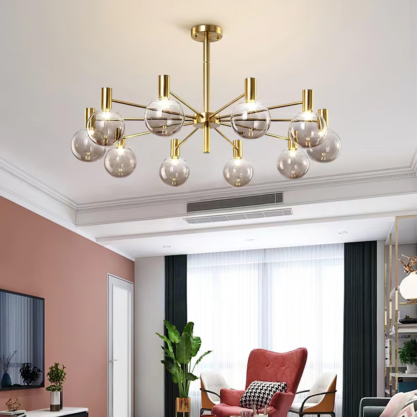 Lustra Chandelier Globe Glass Gold Frame Modern - Letslighting