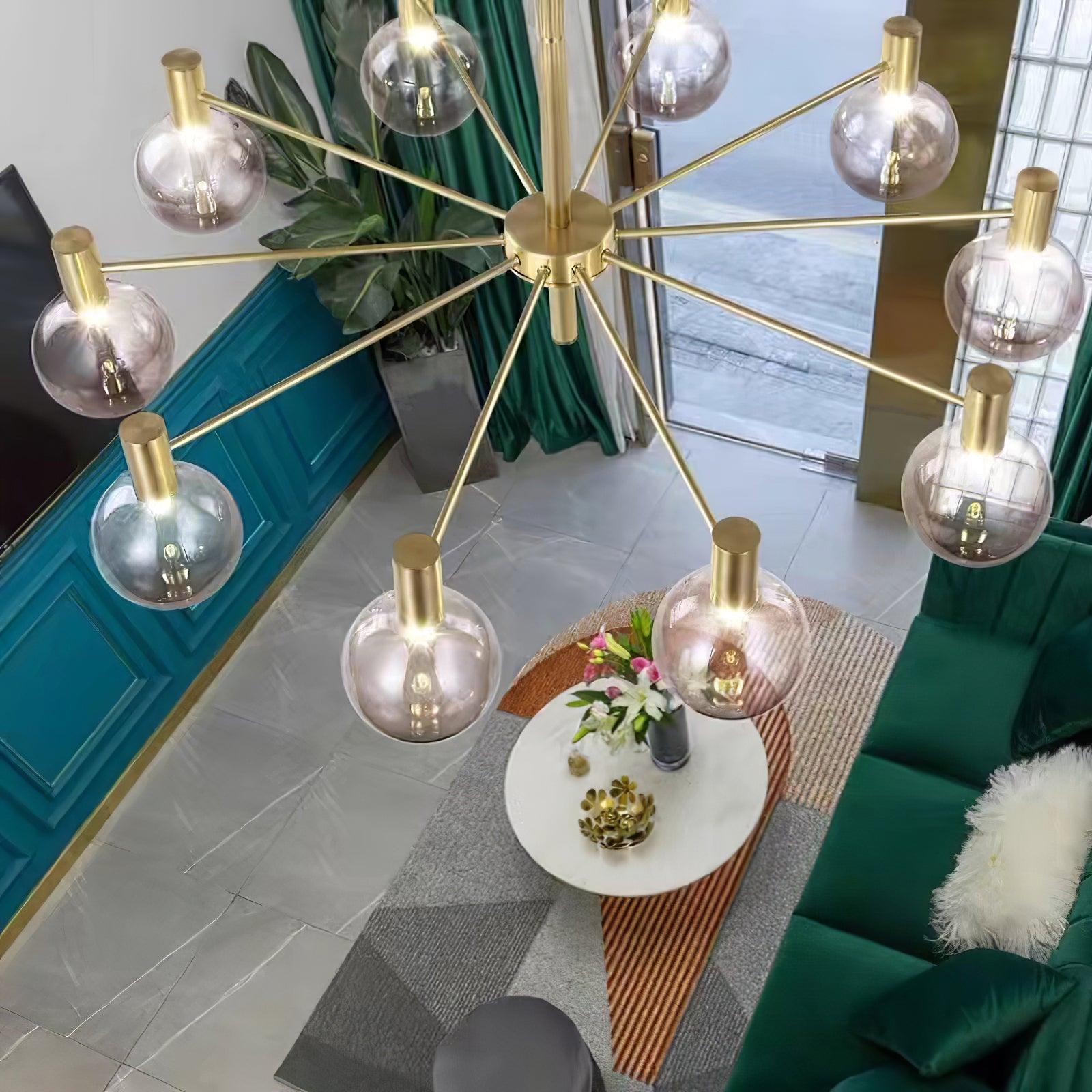 Lustra Chandelier Globe Glass Gold Frame Modern - Letslighting