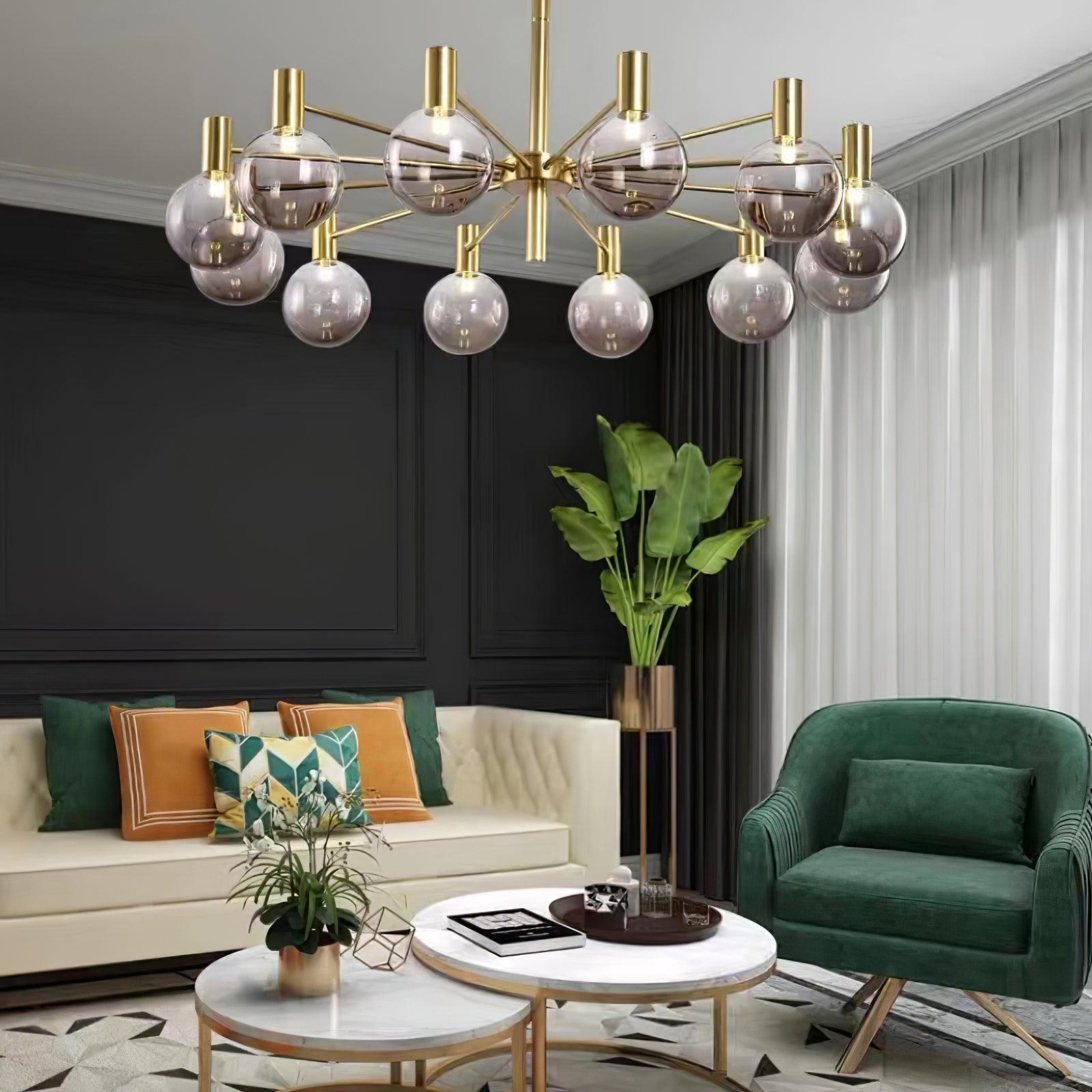 Lustra Chandelier Globe Glass Gold Frame Modern - Letslighting