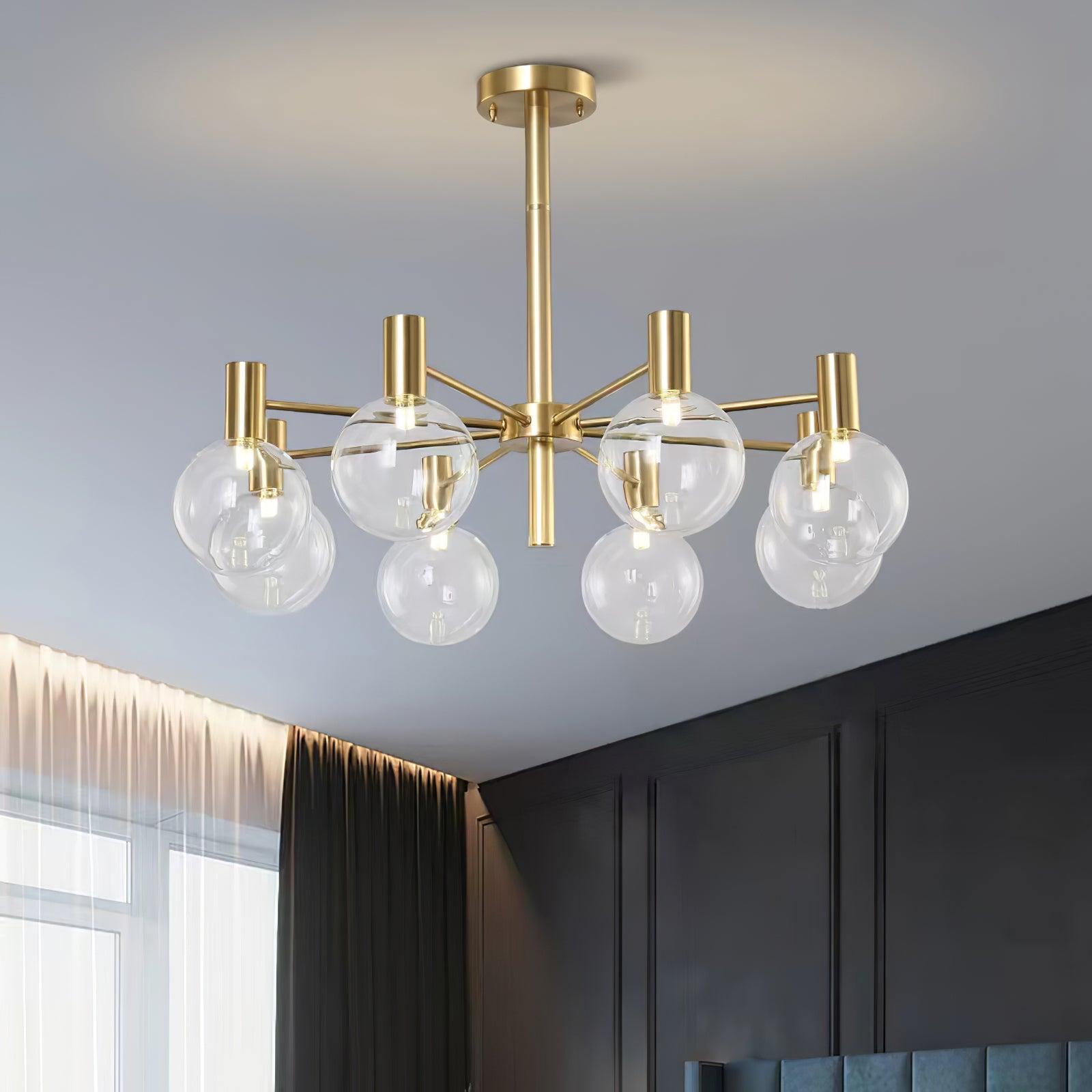 Lustra Chandelier Globe Glass Gold Frame Modern - Letslighting