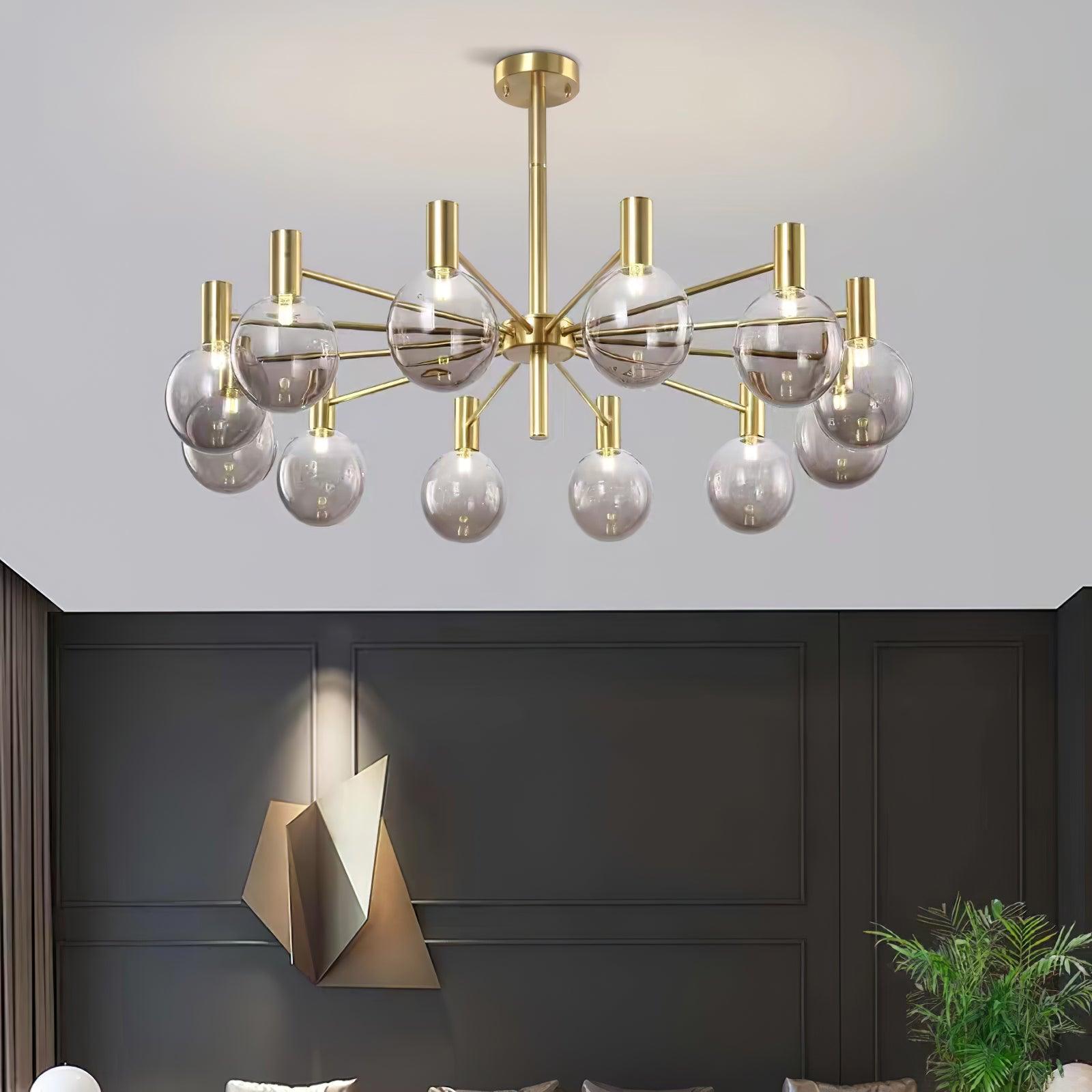 Lustra Chandelier Globe Glass Gold Frame Modern - Letslighting