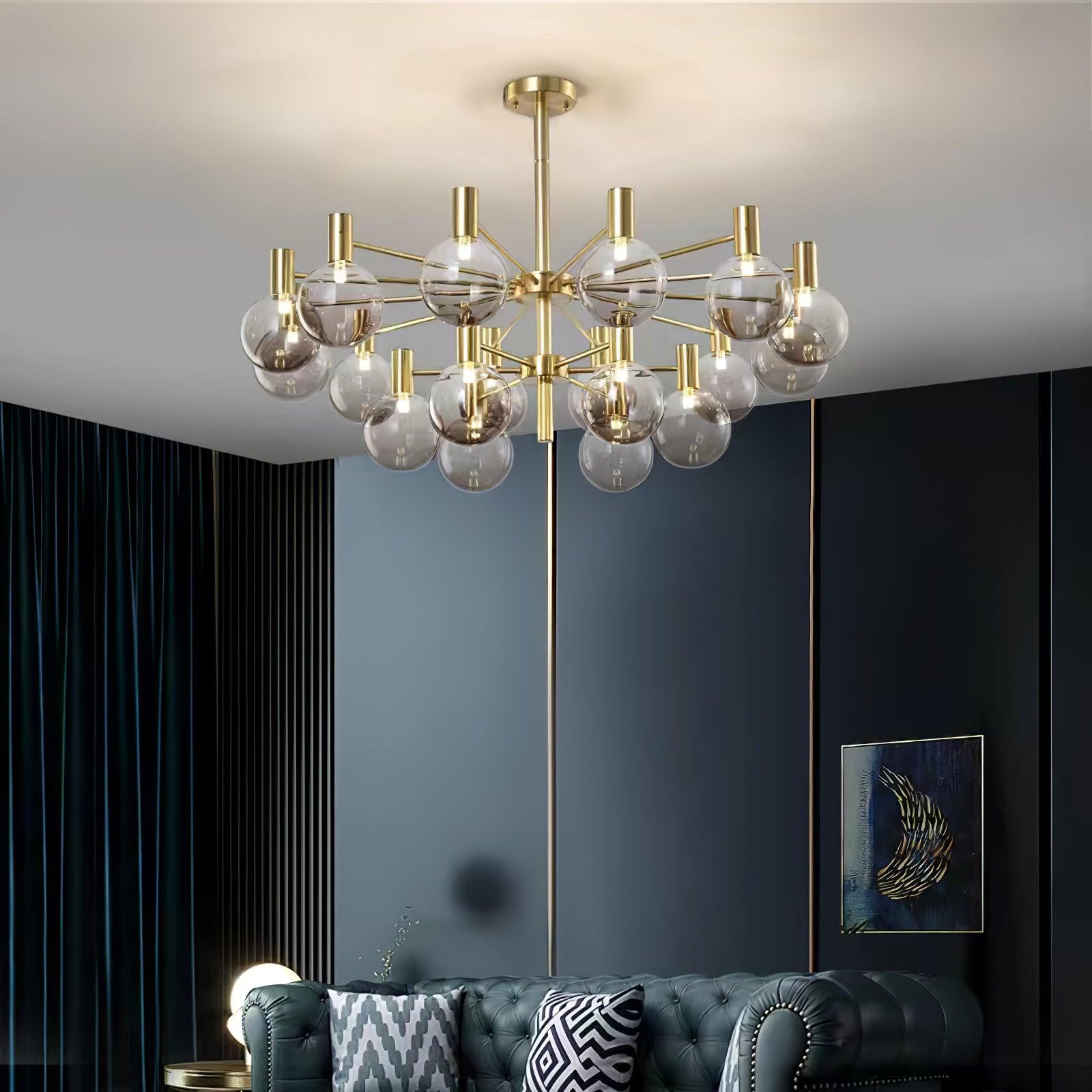 Lustra Chandelier Globe Glass Gold Frame Modern - Letslighting