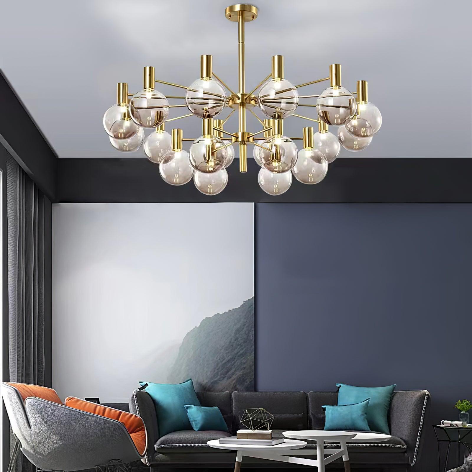 Lustra Chandelier Globe Glass Gold Frame Modern - Letslighting