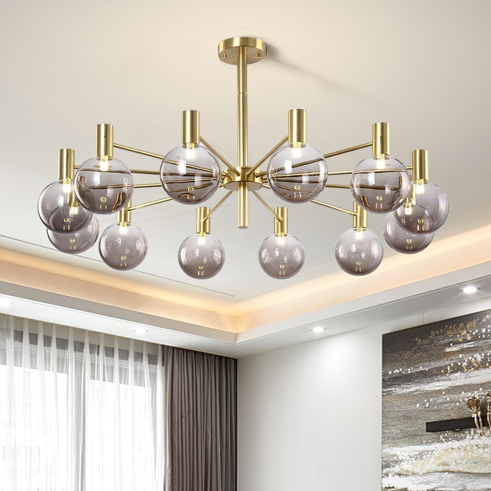 Lustra Chandelier Globe Glass Gold Frame Modern - Letslighting
