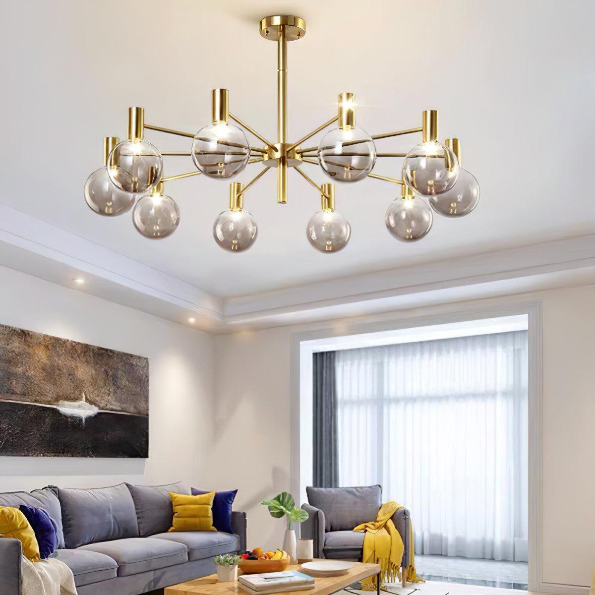 Lustra Chandelier Globe Glass Gold Frame Modern - Letslighting