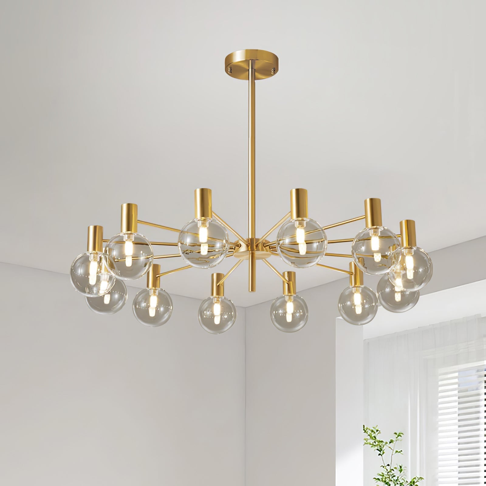Lustra Chandelier Globe Glass Gold Frame Modern - Letslighting