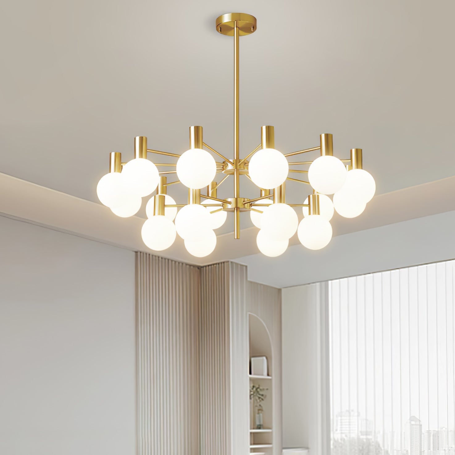 Lustra Chandelier Globe Glass Gold Frame Modern - Letslighting