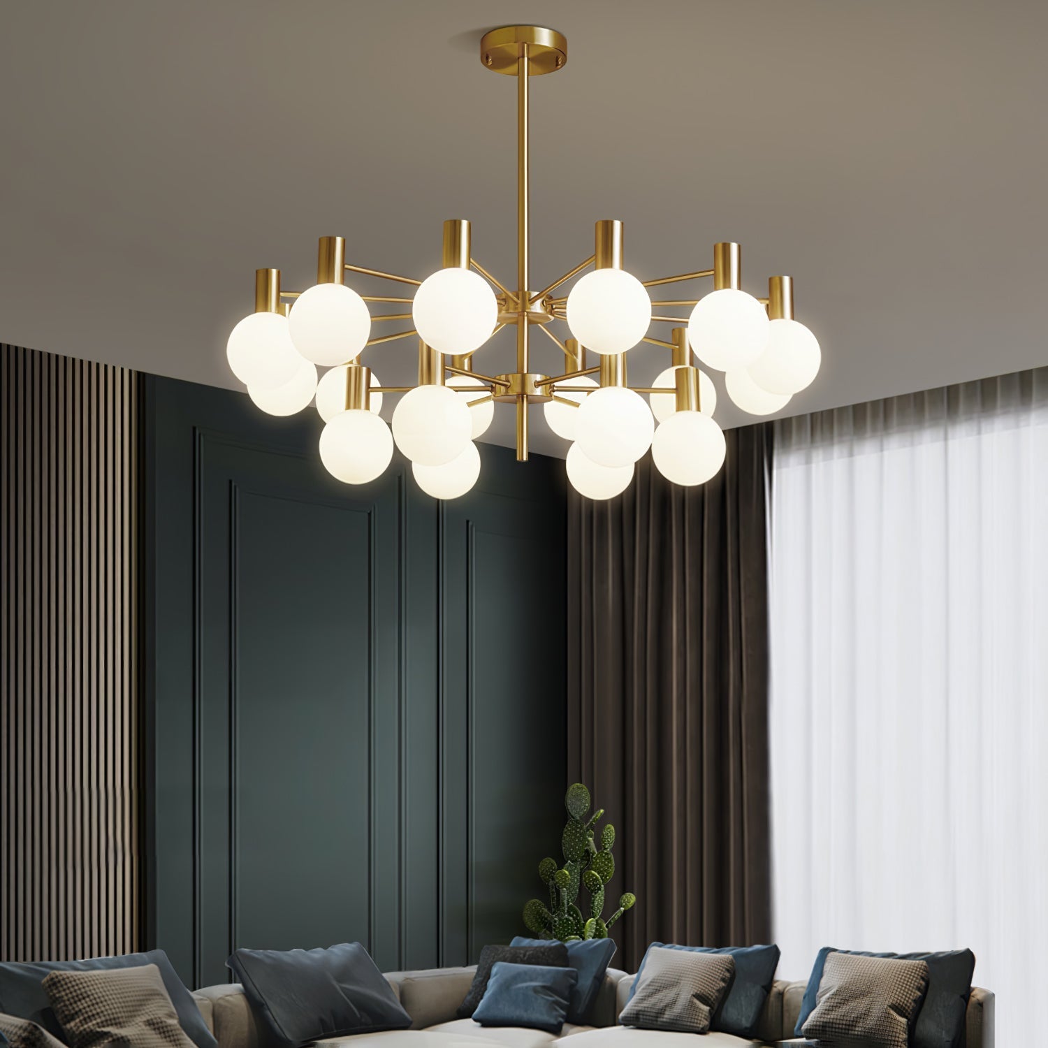 Lustra Chandelier Globe Glass Gold Frame Modern - Letslighting