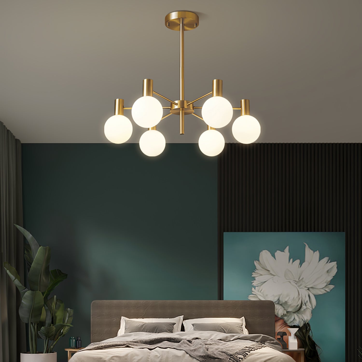 Lustra Chandelier Globe Glass Gold Frame Modern - Letslighting