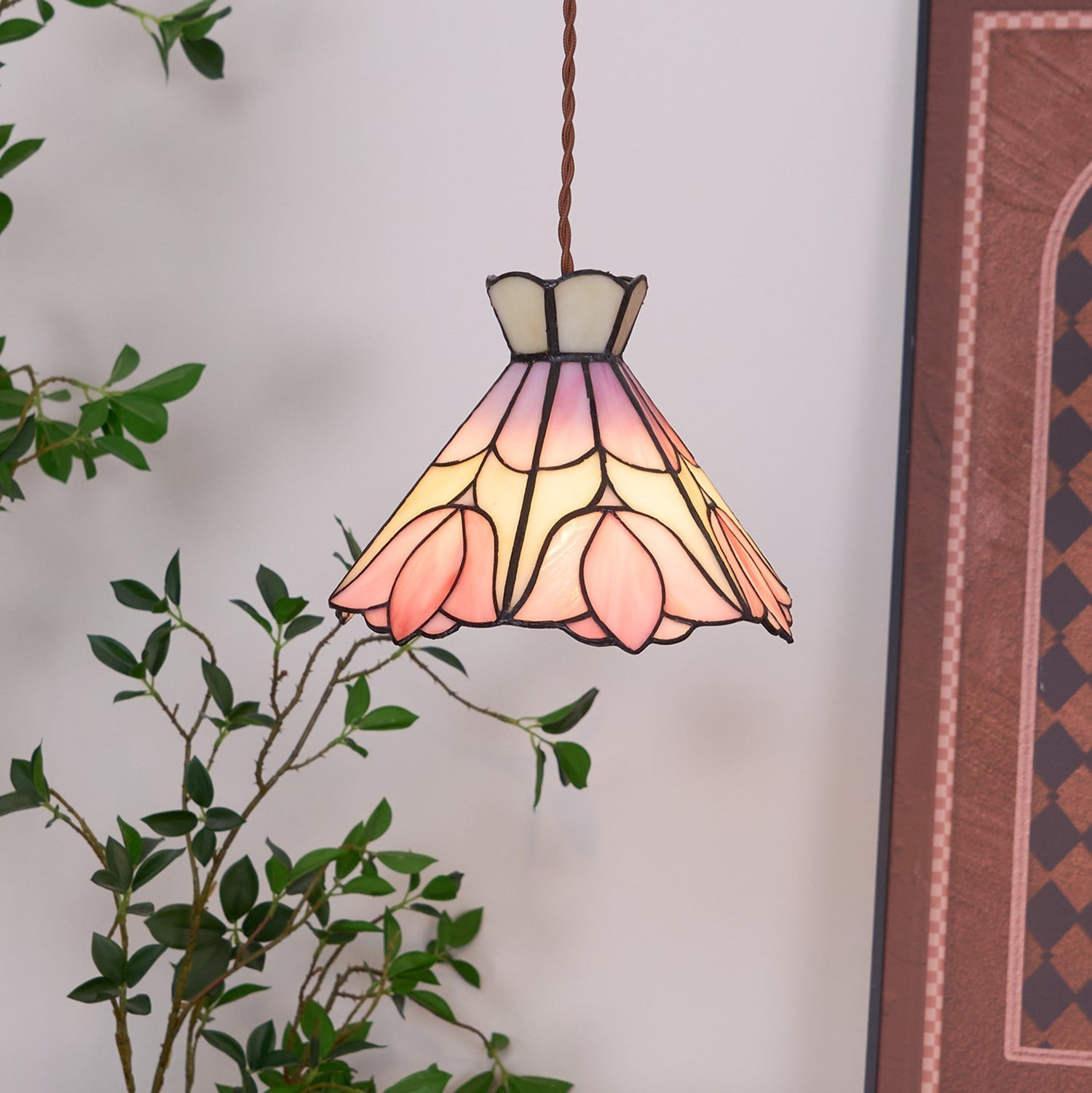 Tiffany Retro Glass Pendant Lights Pink Cream - Letslighting