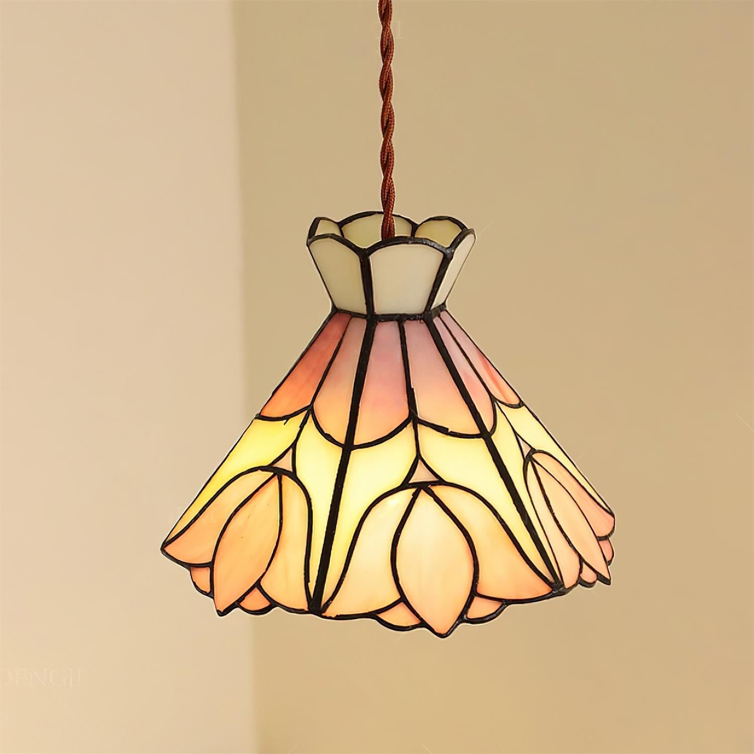 Tiffany Retro Glass Pendant Lights Pink Cream - Letslighting