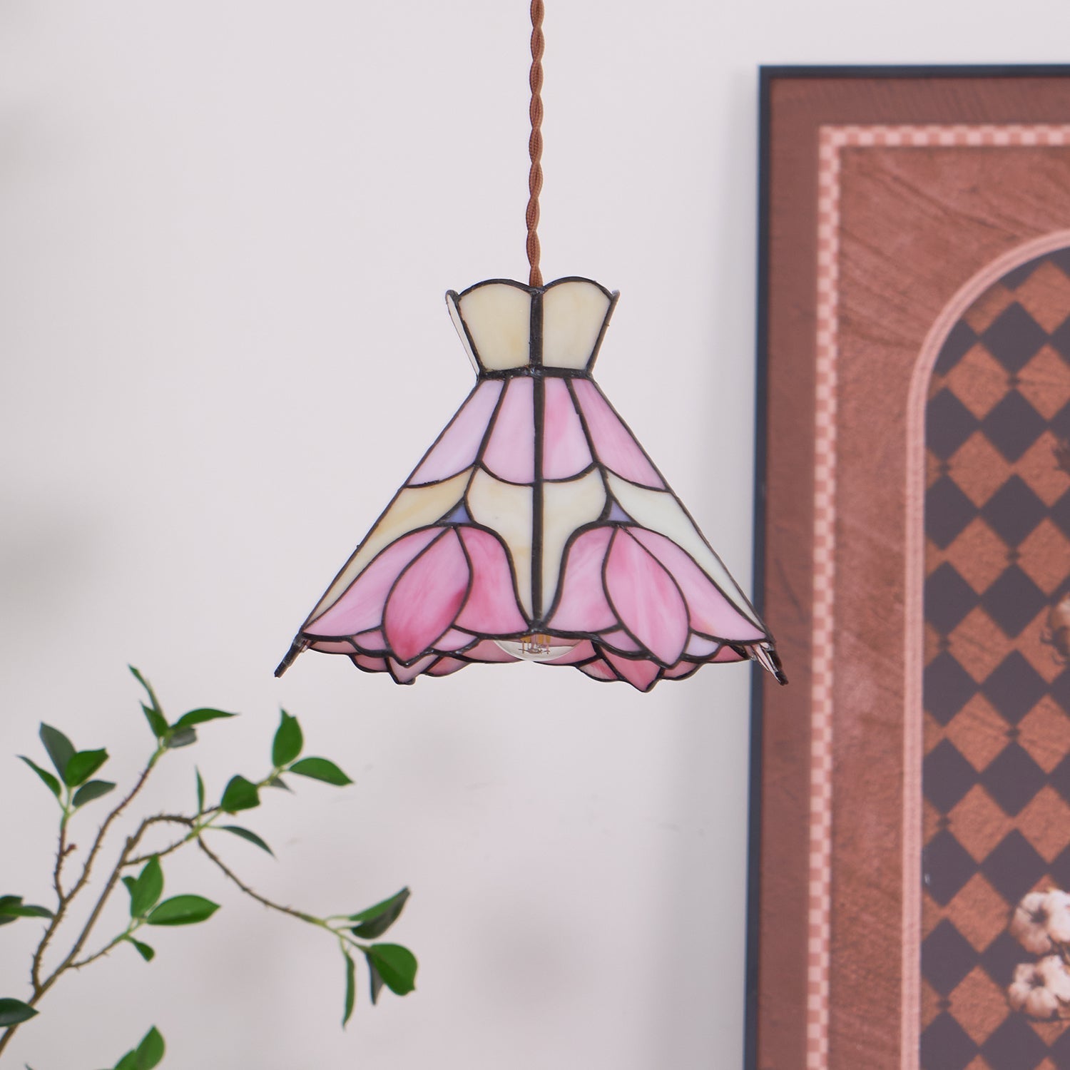 Tiffany Retro Glass Pendant Lights Pink Cream - Letslighting