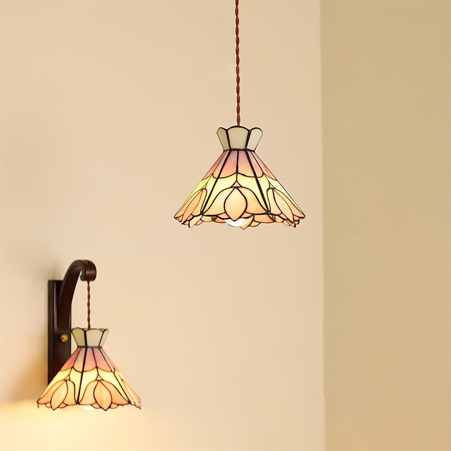 Tiffany Retro Glass Pendant Lights Pink Cream - Letslighting