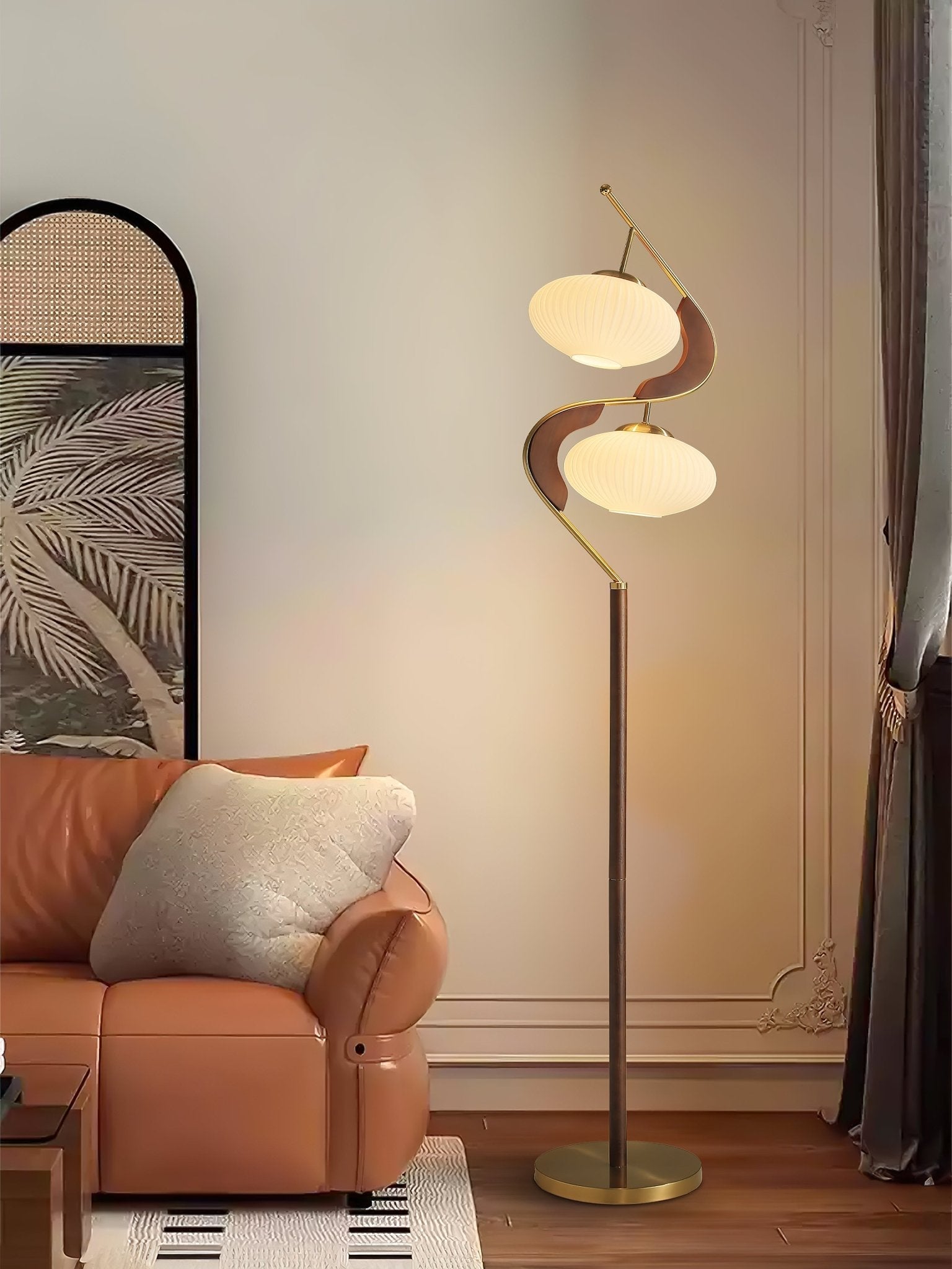 Serenita Modern Wood & Glass Floor Lamp