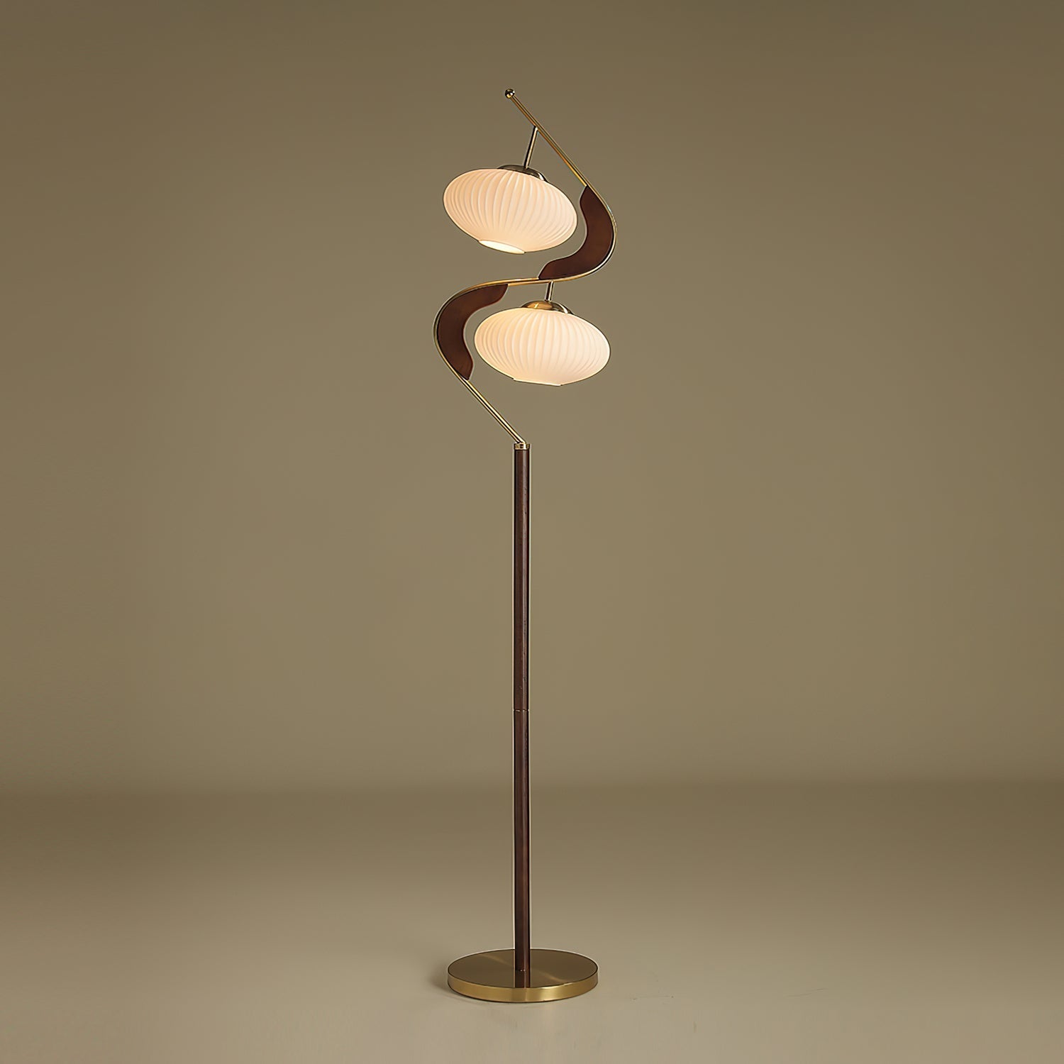 Serenita Modern Wood & Glass Floor Lamp