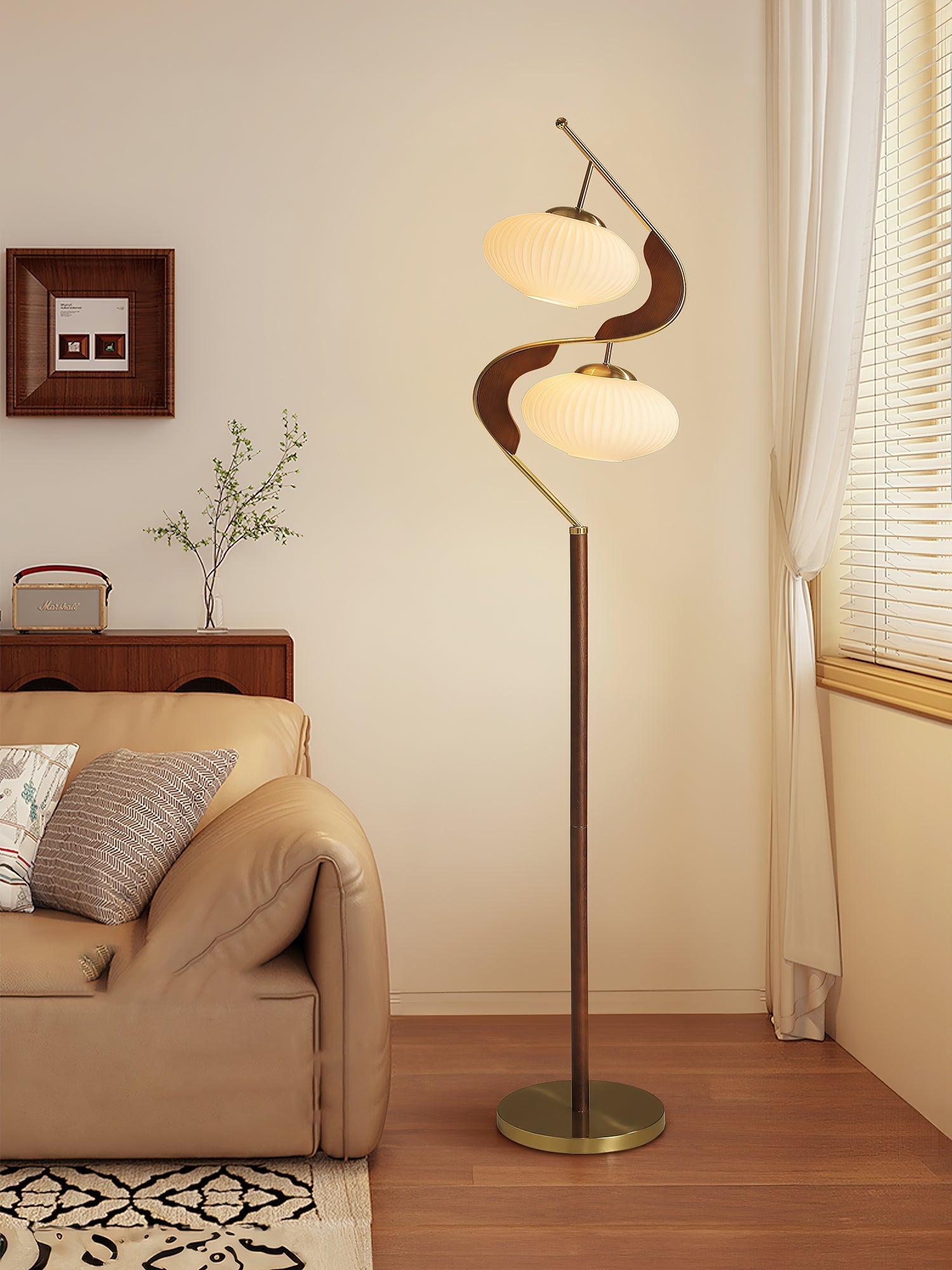 Serenita Modern Wood & Glass Floor Lamp