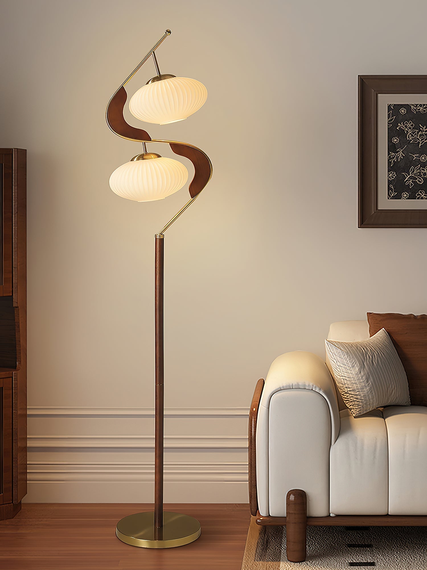Serenita Modern Wood & Glass Floor Lamp