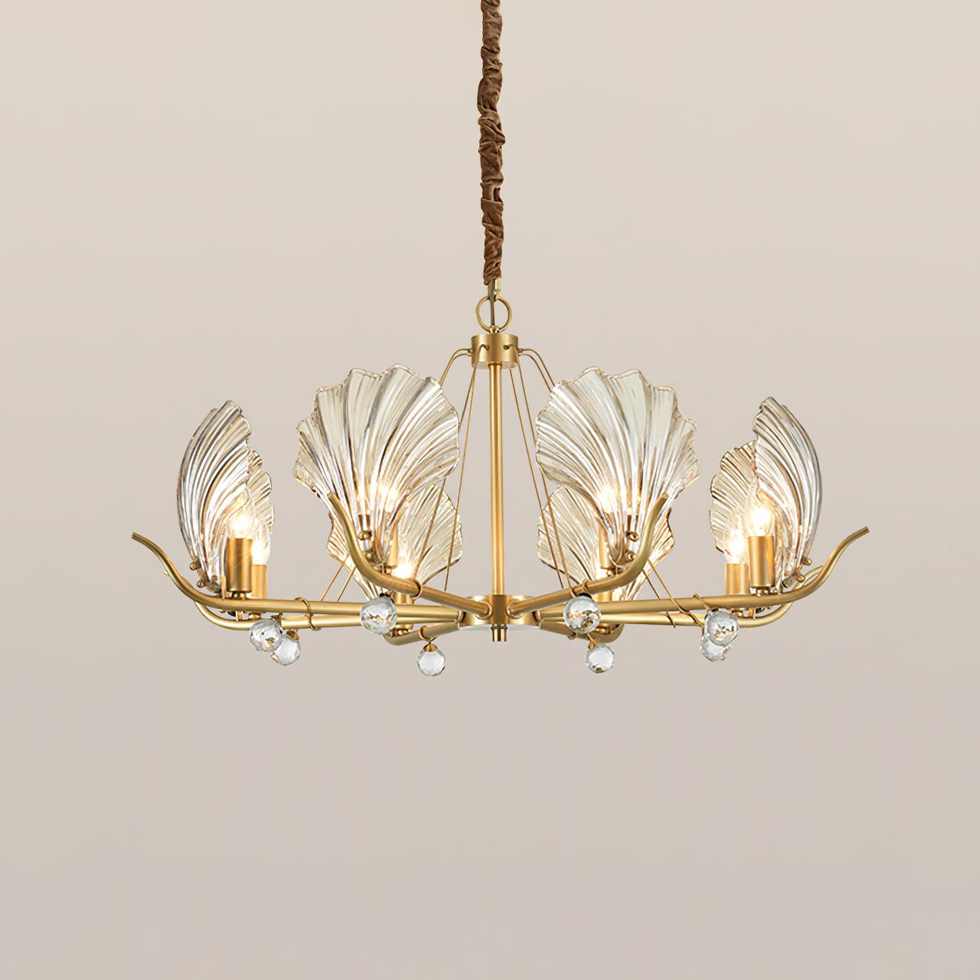 Lustra Chandelier Shell Crystal Leaf Copper - Letslighting