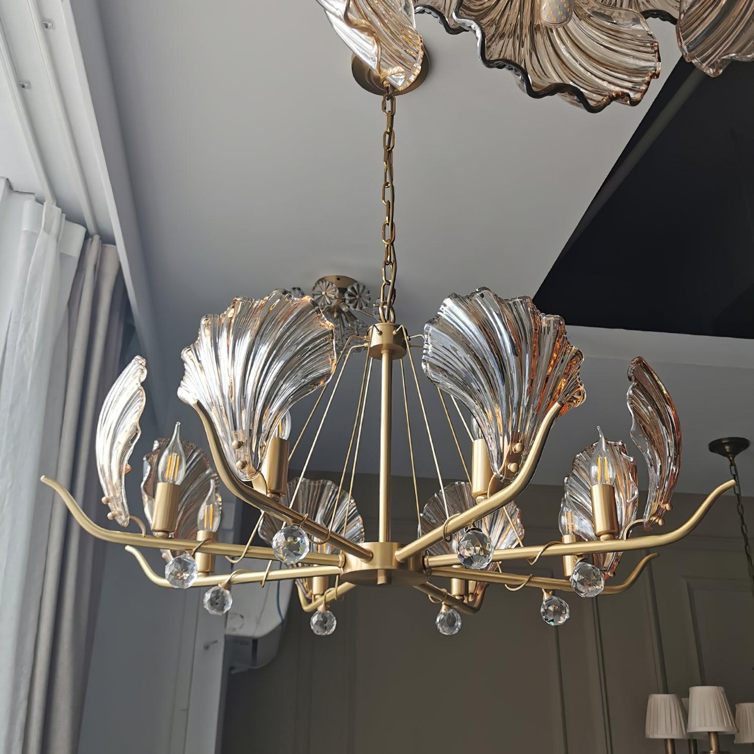 Lustra Chandelier Shell Crystal Leaf Copper - Letslighting