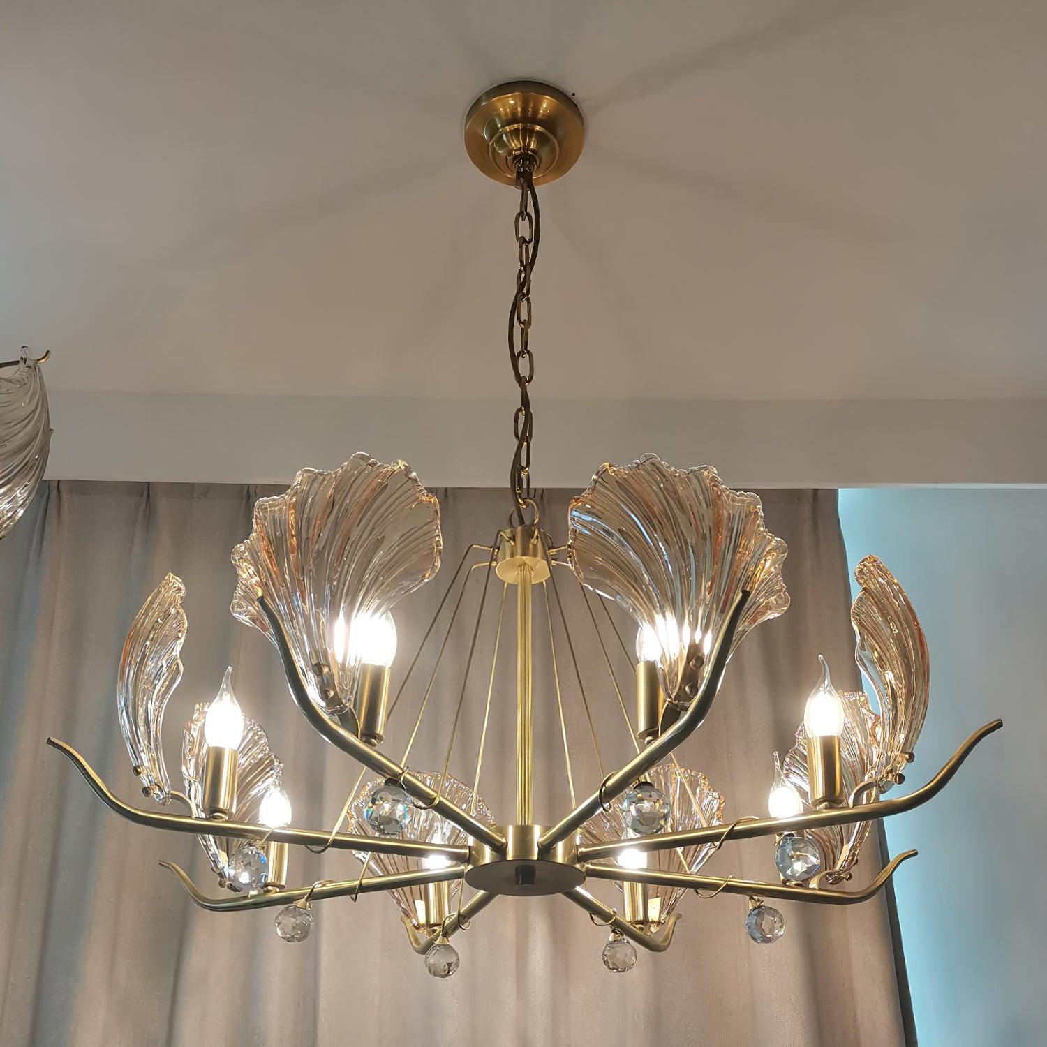 Lustra Chandelier Shell Crystal Leaf Copper - Letslighting