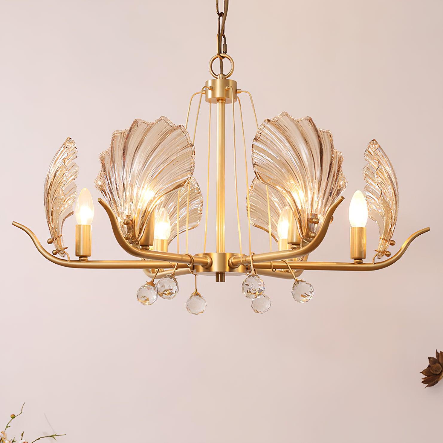 Lustra Chandelier Shell Crystal Leaf Copper - Letslighting