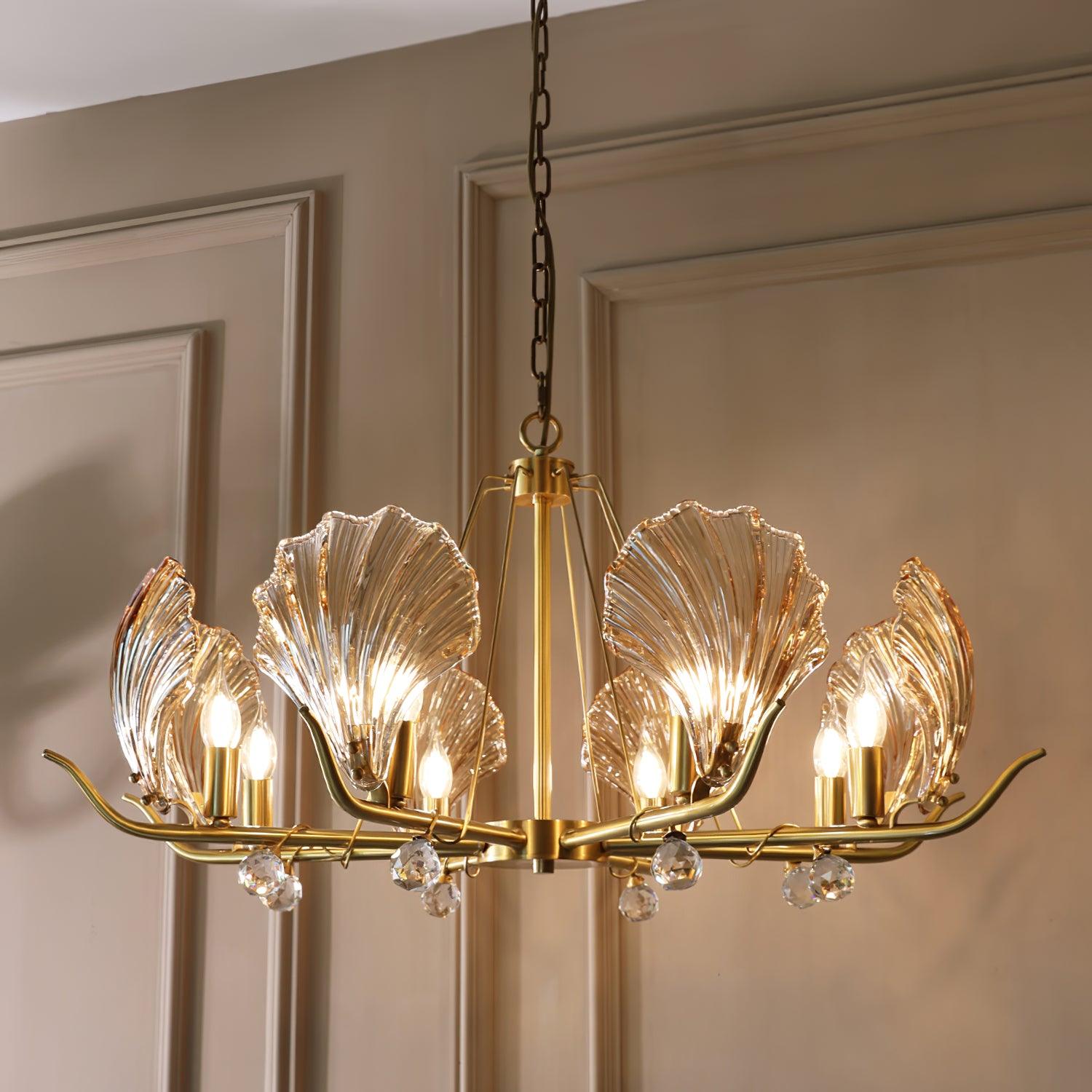 Lustra Chandelier Shell Crystal Leaf Copper - Letslighting