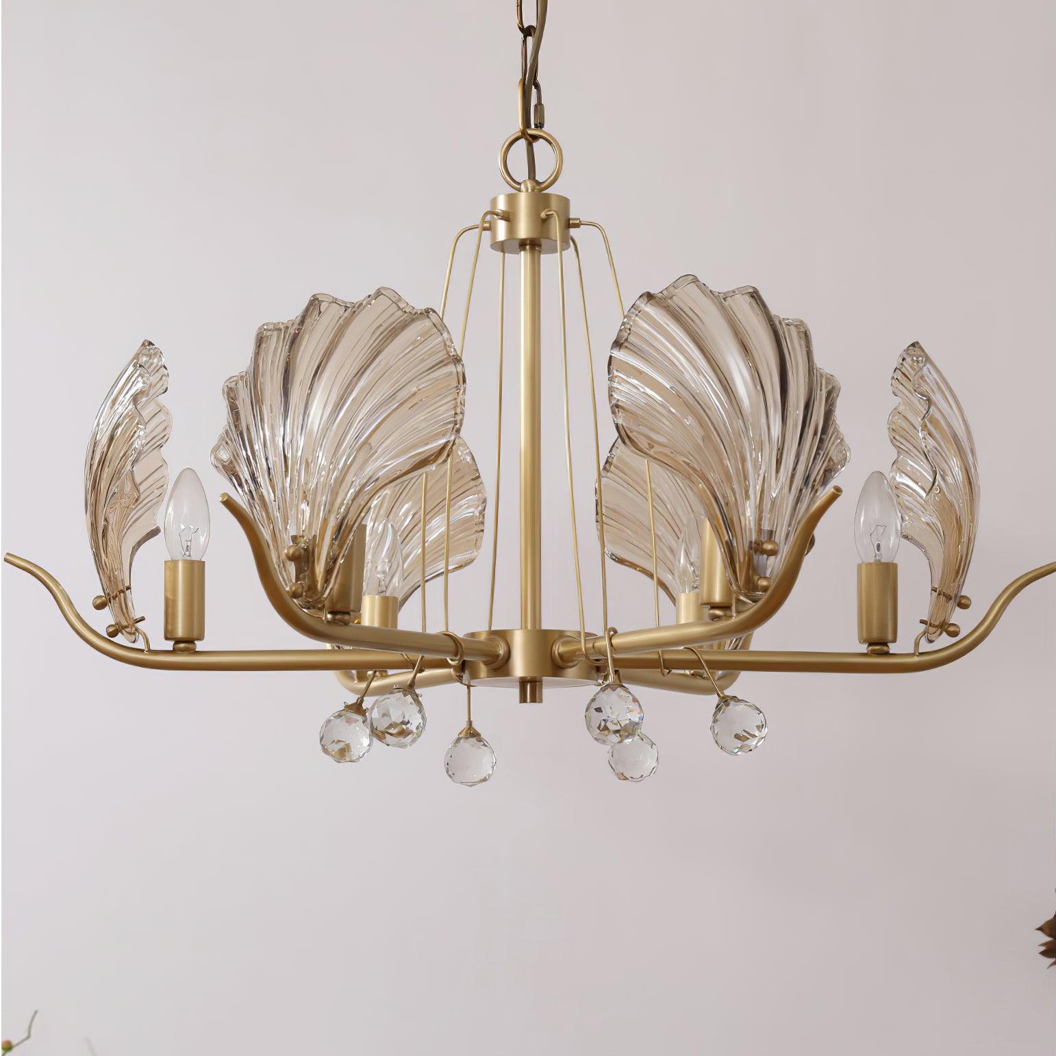 Lustra Chandelier Shell Crystal Leaf Copper - Letslighting