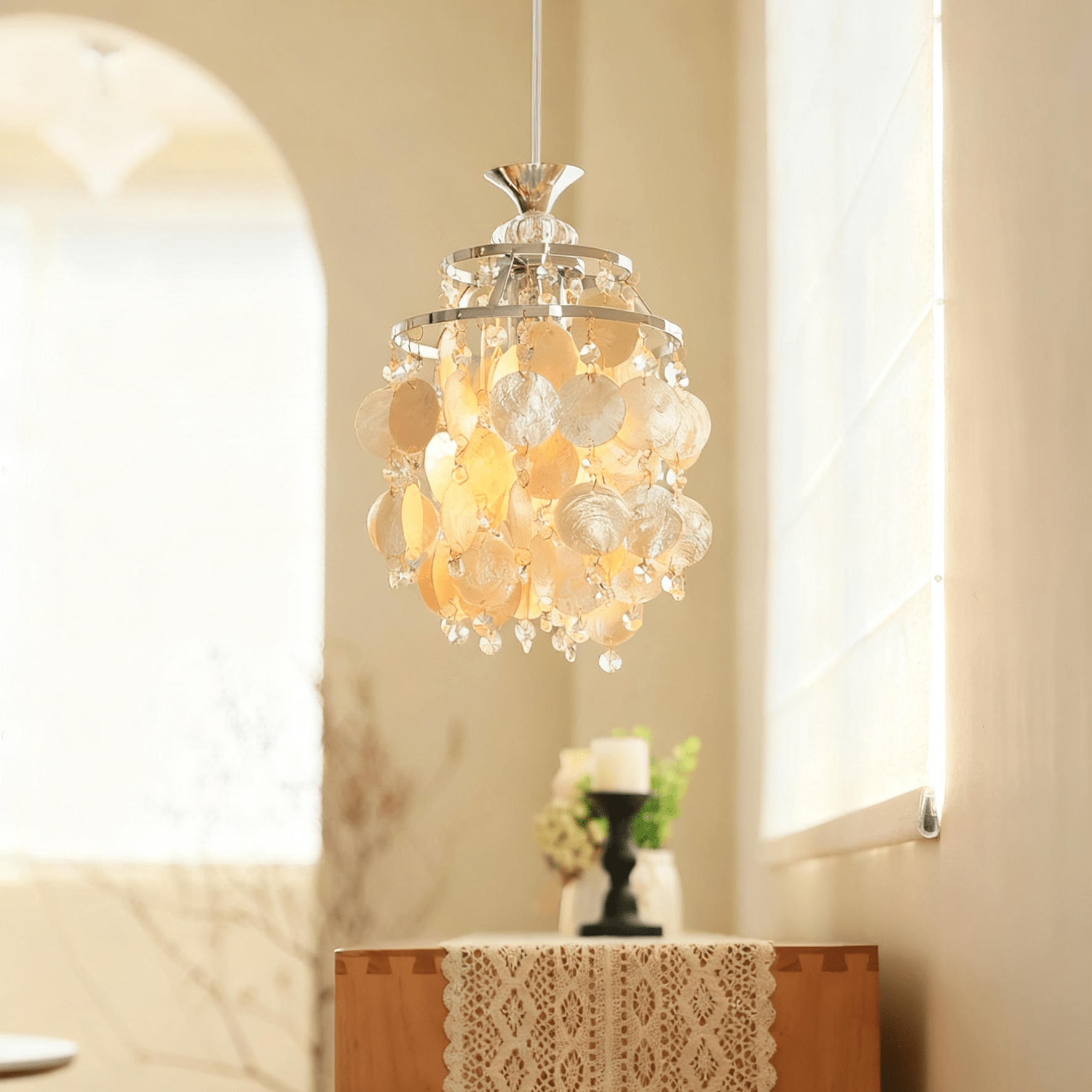 Shell Elegant Crystal Glass Pendant Light