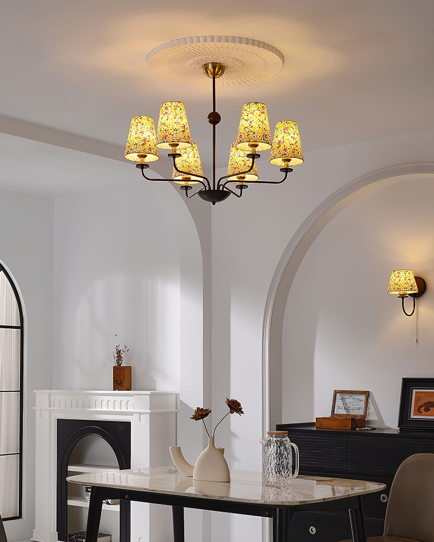 Siena Chandelier Floral Fabric Shade Six-Arm - Letslighting