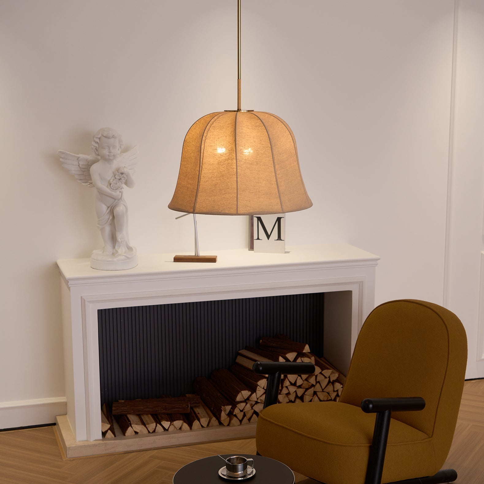 Ritta Bell Brass Pendant Lightm Fabric Line - Letslighting