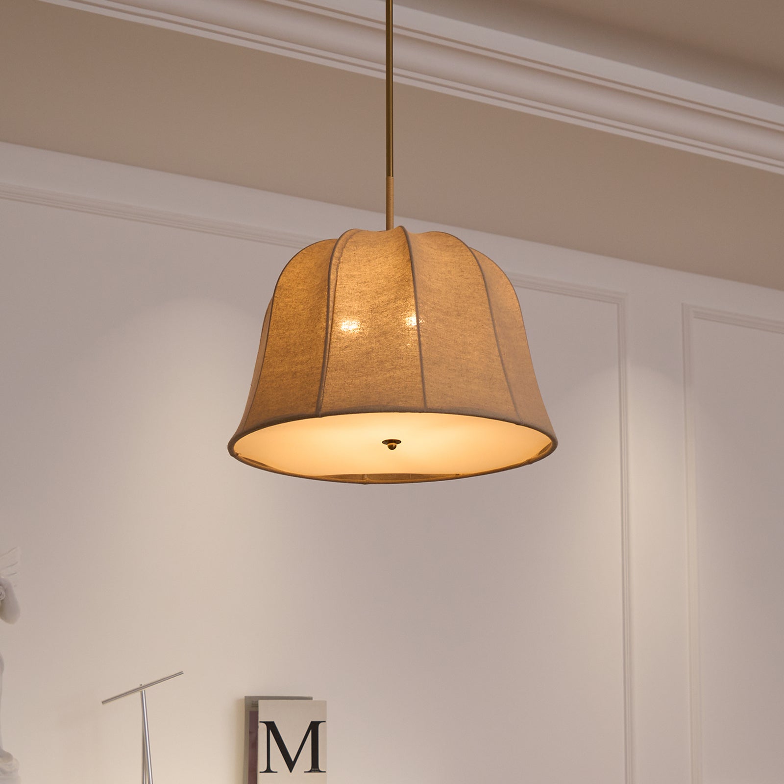 Ritta Bell Brass Pendant Lightm Fabric Line - Letslighting