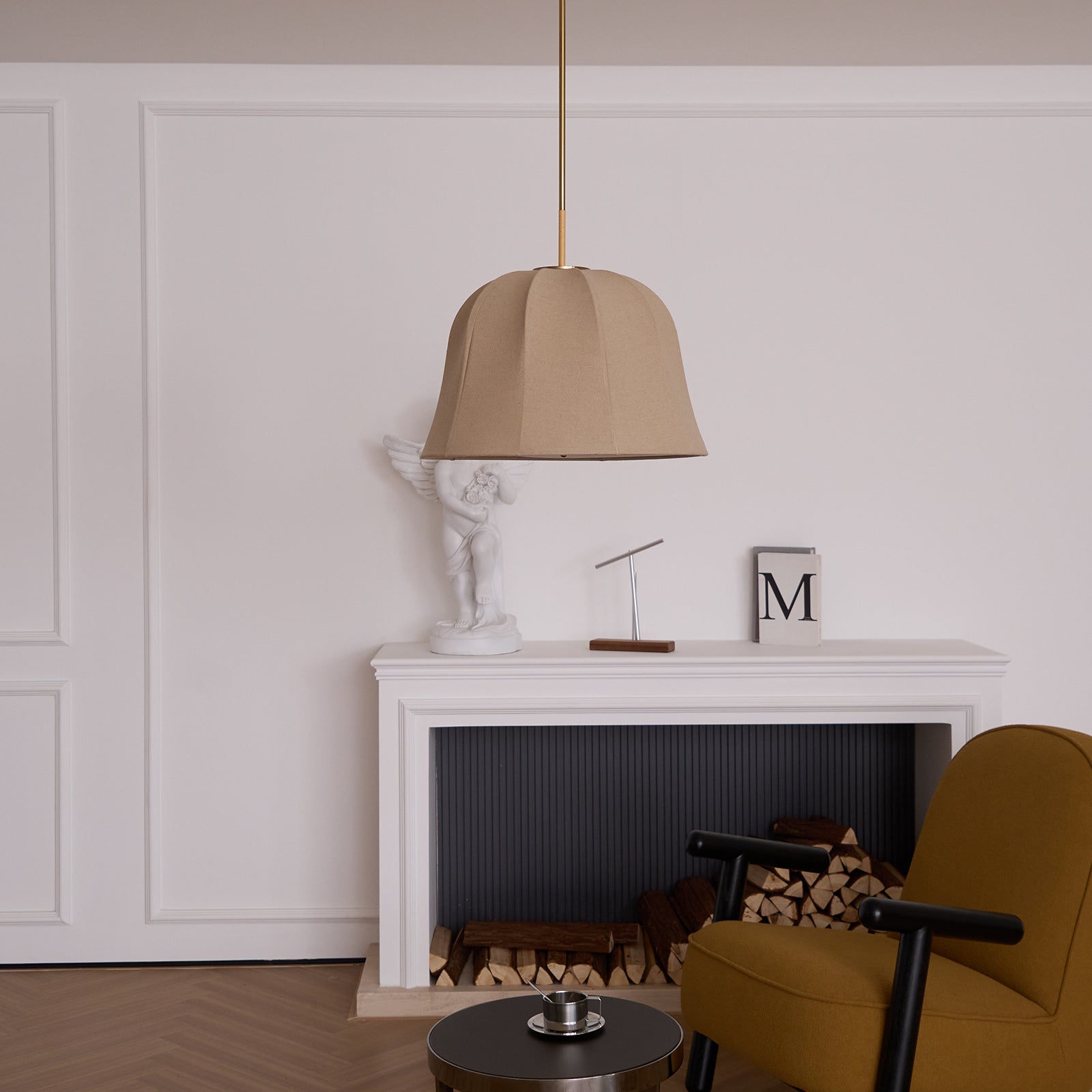 Ritta Bell Brass Pendant Lightm Fabric Line - Letslighting